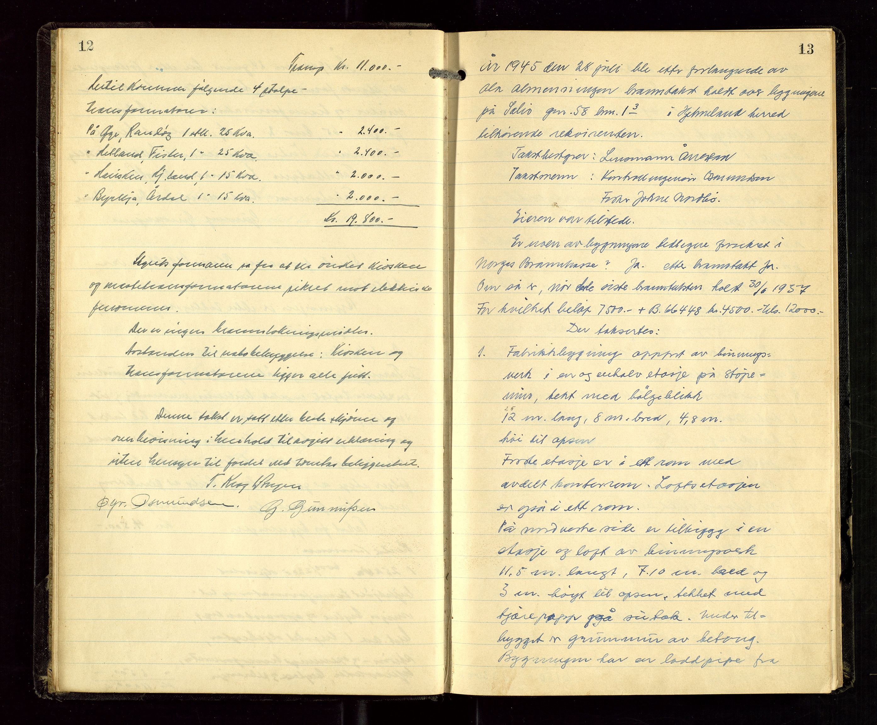 Hjelmeland lensmannskontor, AV/SAST-A-100439/Goa/L0003: Branntakstprotokoll, 1943-1960, s. 12-13