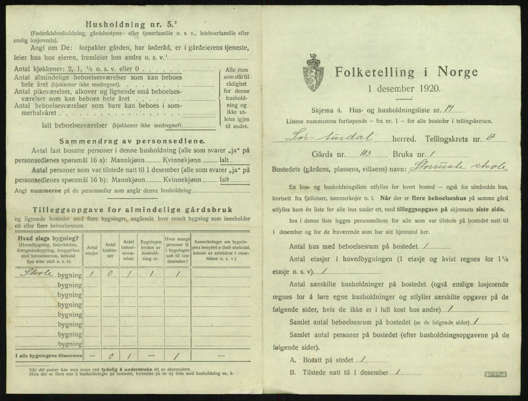 SAH, Folketelling 1920 for 0540 Sør-Aurdal herred, 1920, s. 1519