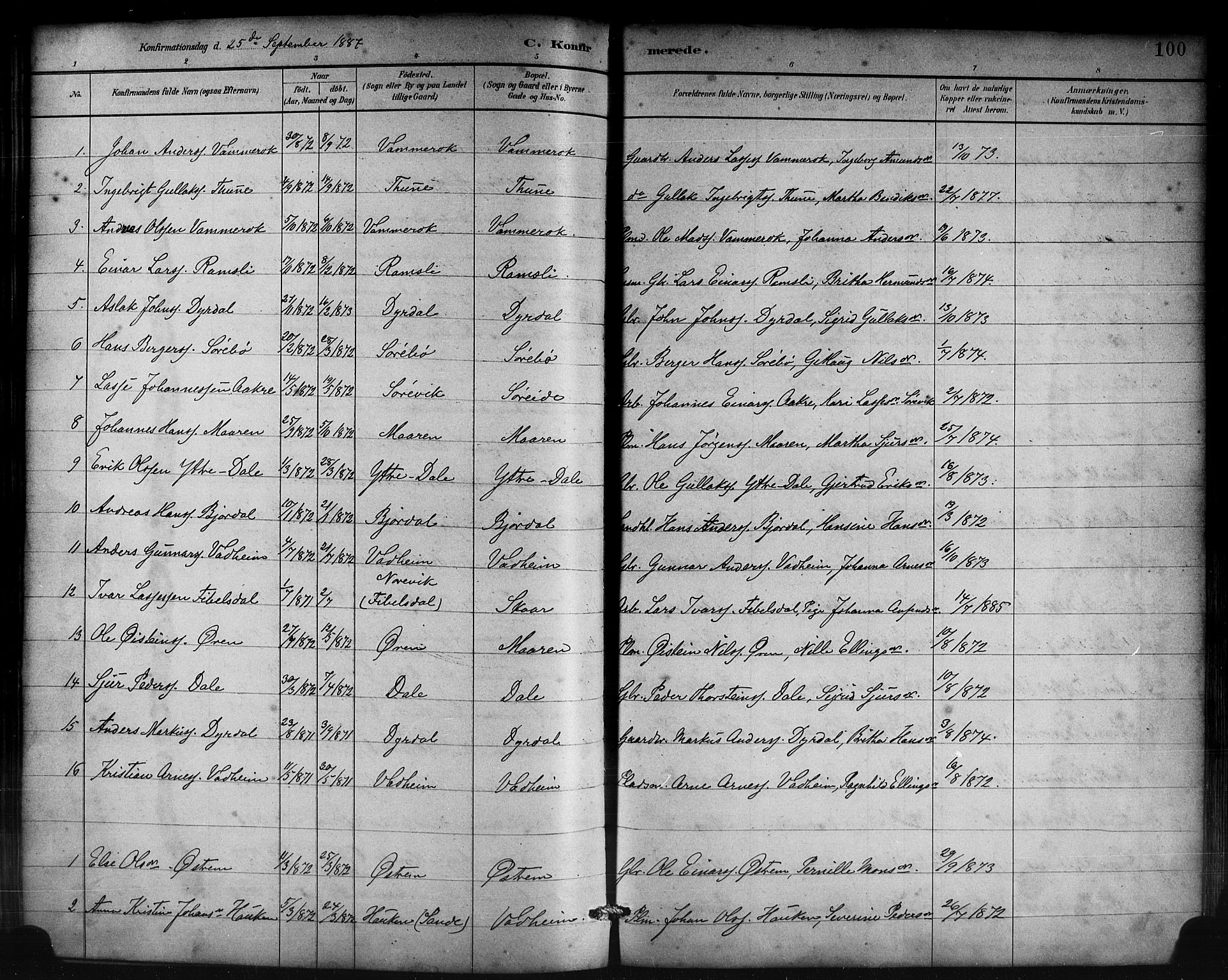 Lavik sokneprestembete, AV/SAB-A-80901: Klokkerbok nr. B 3, 1882-1913, s. 100