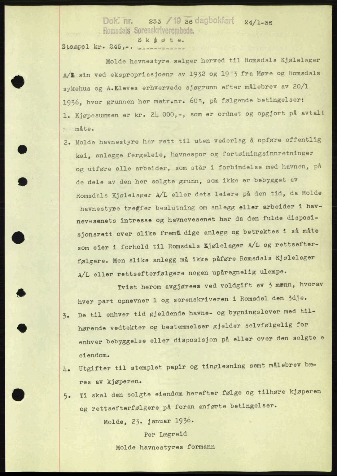 Romsdal sorenskriveri, SAT/A-4149/1/2/2C: Pantebok nr. A1, 1936-1936, Dagboknr: 233/1936