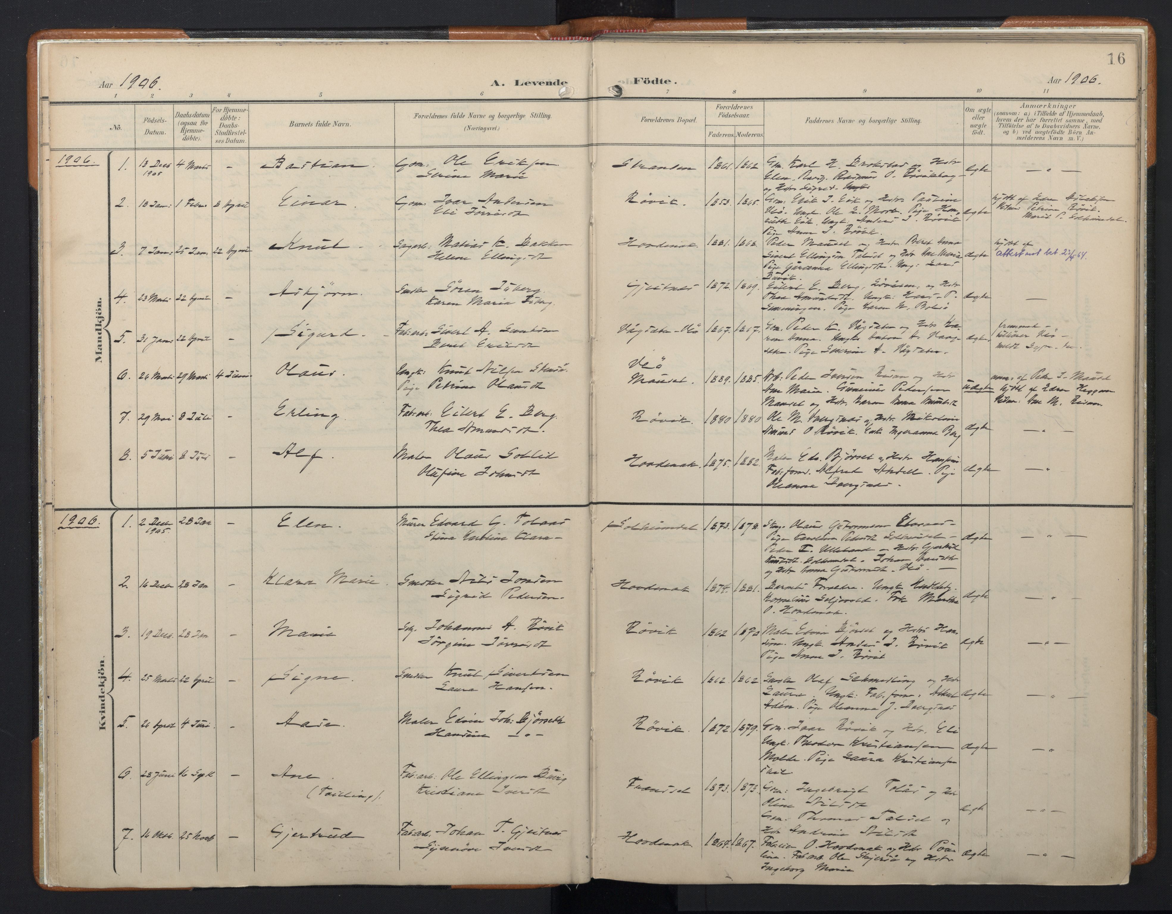 Ministerialprotokoller, klokkerbøker og fødselsregistre - Møre og Romsdal, AV/SAT-A-1454/556/L0676: Ministerialbok nr. 556A01, 1899-1966, s. 16