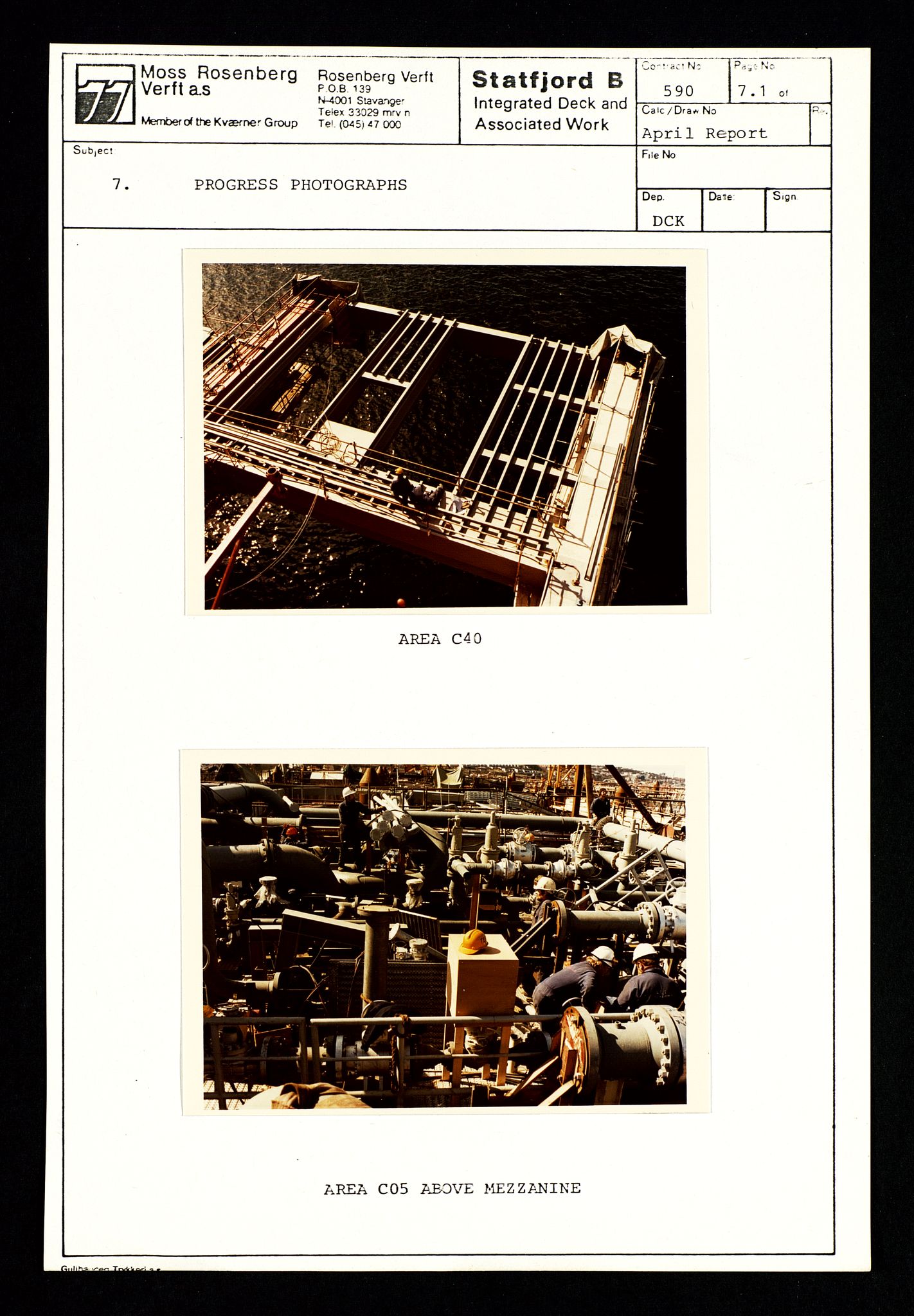 Pa 1400 - Moss Rosenberg Verft A/S, SAST/A-101696/E/Eb/Ebg/L0001: Statfjord B: Deck og offshore, 1979-1982, s. 22