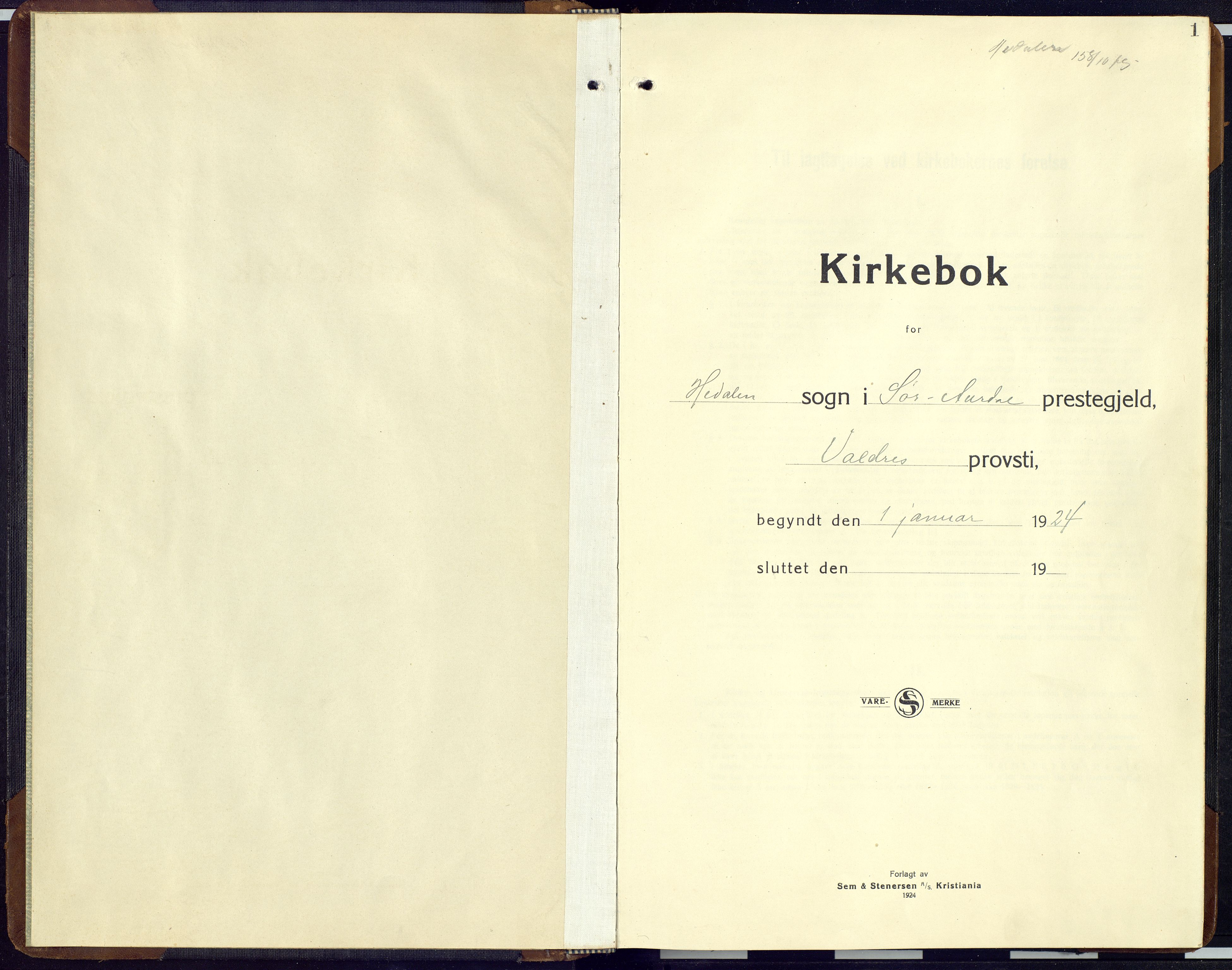 Sør-Aurdal prestekontor, SAH/PREST-128/H/Ha/Hab/L0012: Klokkerbok nr. 12, 1924-1956, s. 1