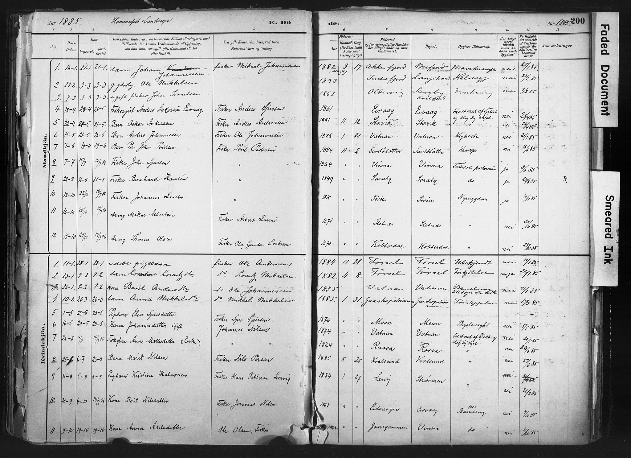 Hammerfest sokneprestkontor, AV/SATØ-S-1347/H/Ha/L0011.kirke: Ministerialbok nr. 11 /1, 1885-1897, s. 200