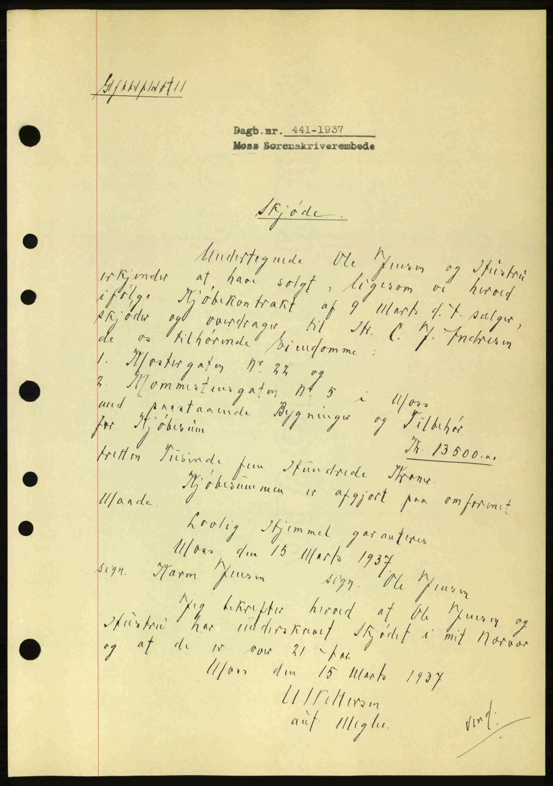 Moss sorenskriveri, SAO/A-10168: Pantebok nr. A2, 1936-1937, Dagboknr: 441/1936