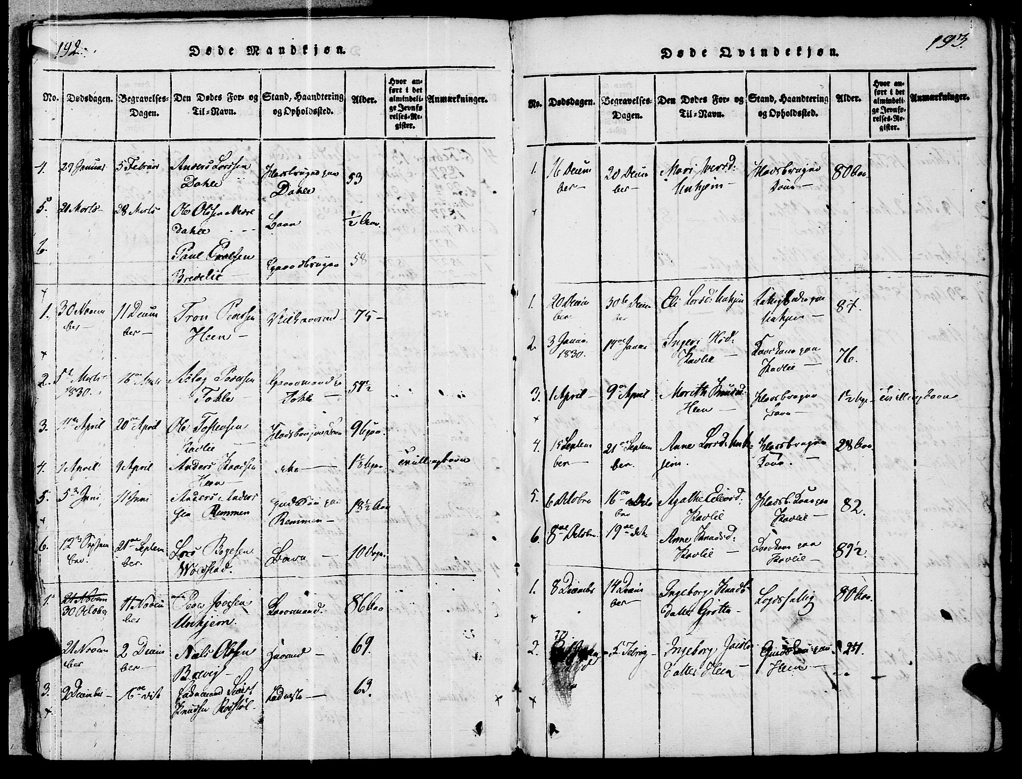 Ministerialprotokoller, klokkerbøker og fødselsregistre - Møre og Romsdal, SAT/A-1454/545/L0585: Ministerialbok nr. 545A01, 1818-1853, s. 192-193