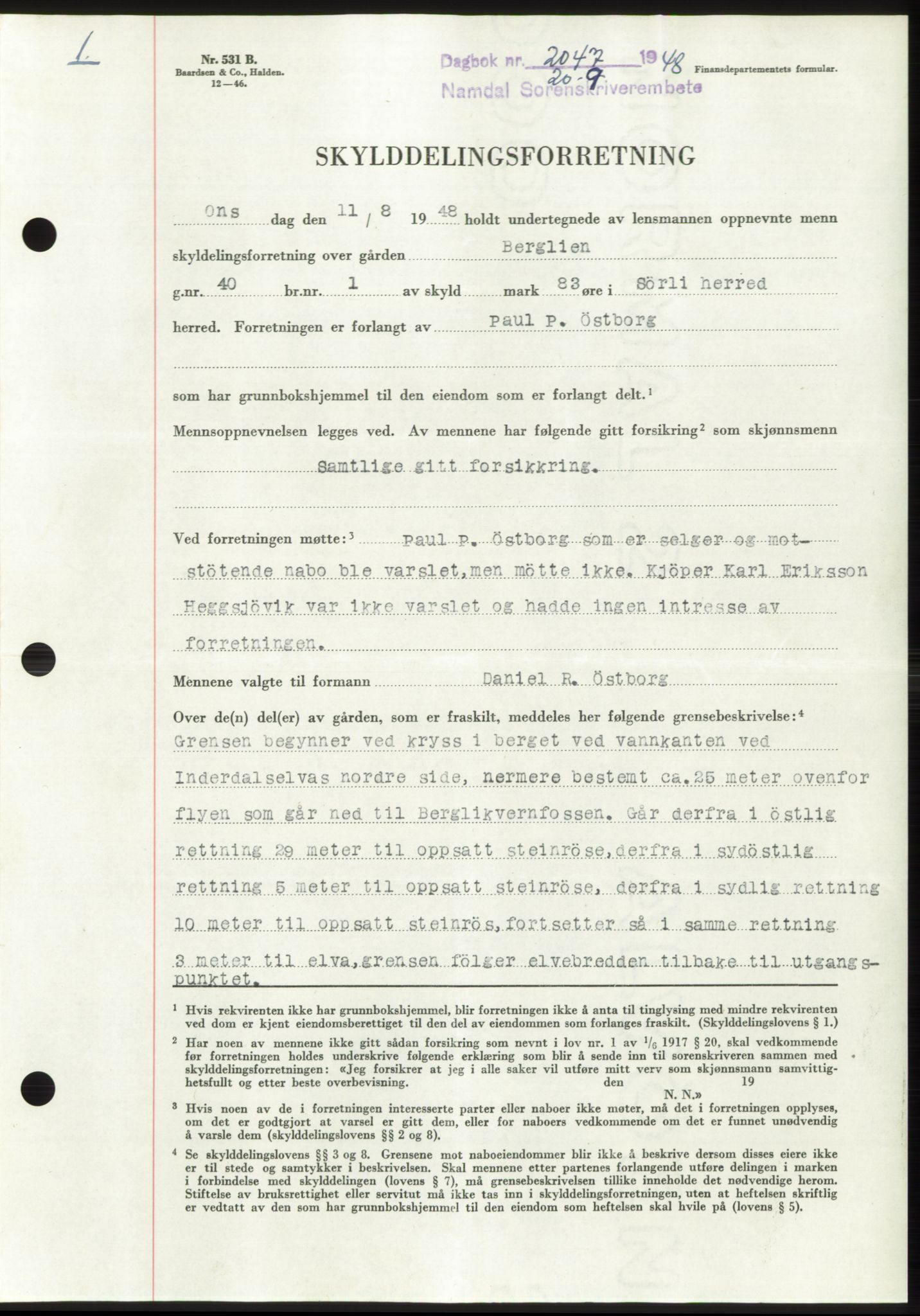 Namdal sorenskriveri, SAT/A-4133/1/2/2C: Pantebok nr. -, 1948-1948, Dagboknr: 2047/1948
