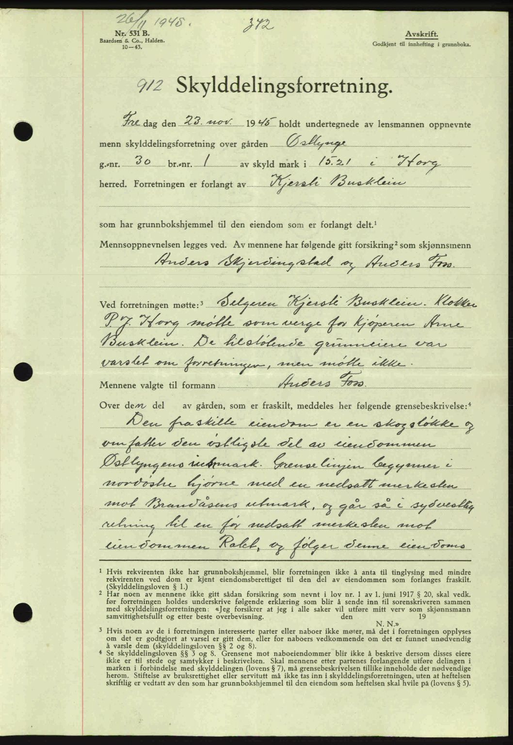 Gauldal sorenskriveri, SAT/A-0014/1/2/2C: Pantebok nr. A1a, 1945-1945, Dagboknr: 912/1945