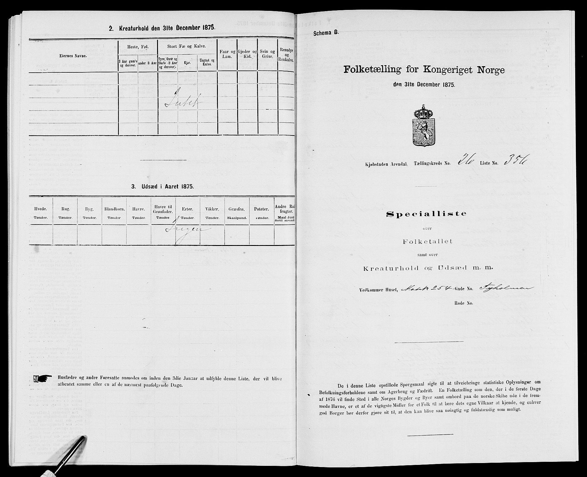 SAK, Folketelling 1875 for 0903P Arendal prestegjeld, 1875, s. 819