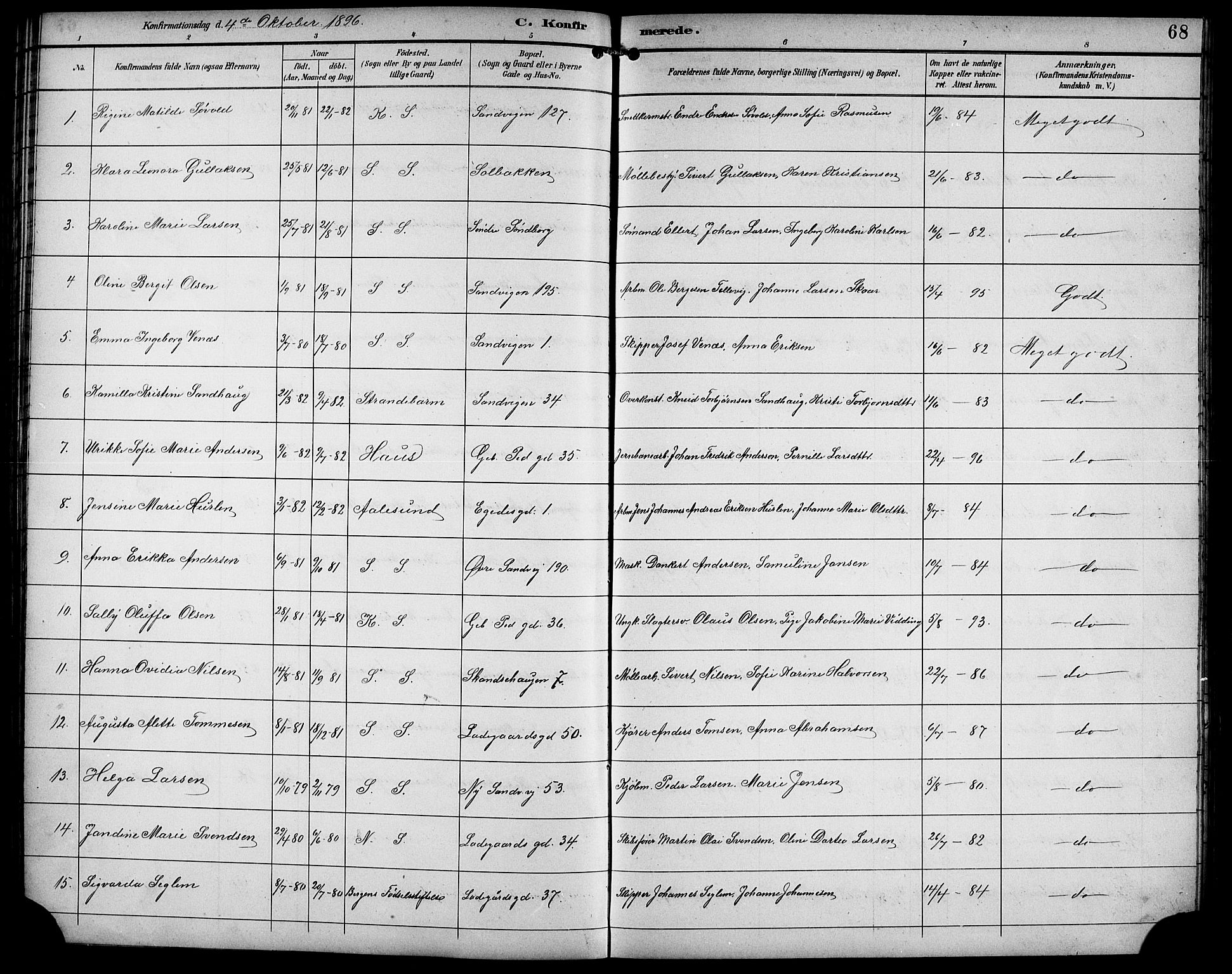 Sandviken Sokneprestembete, AV/SAB-A-77601/H/Hb/L0003: Klokkerbok nr. A 4, 1892-1901, s. 68