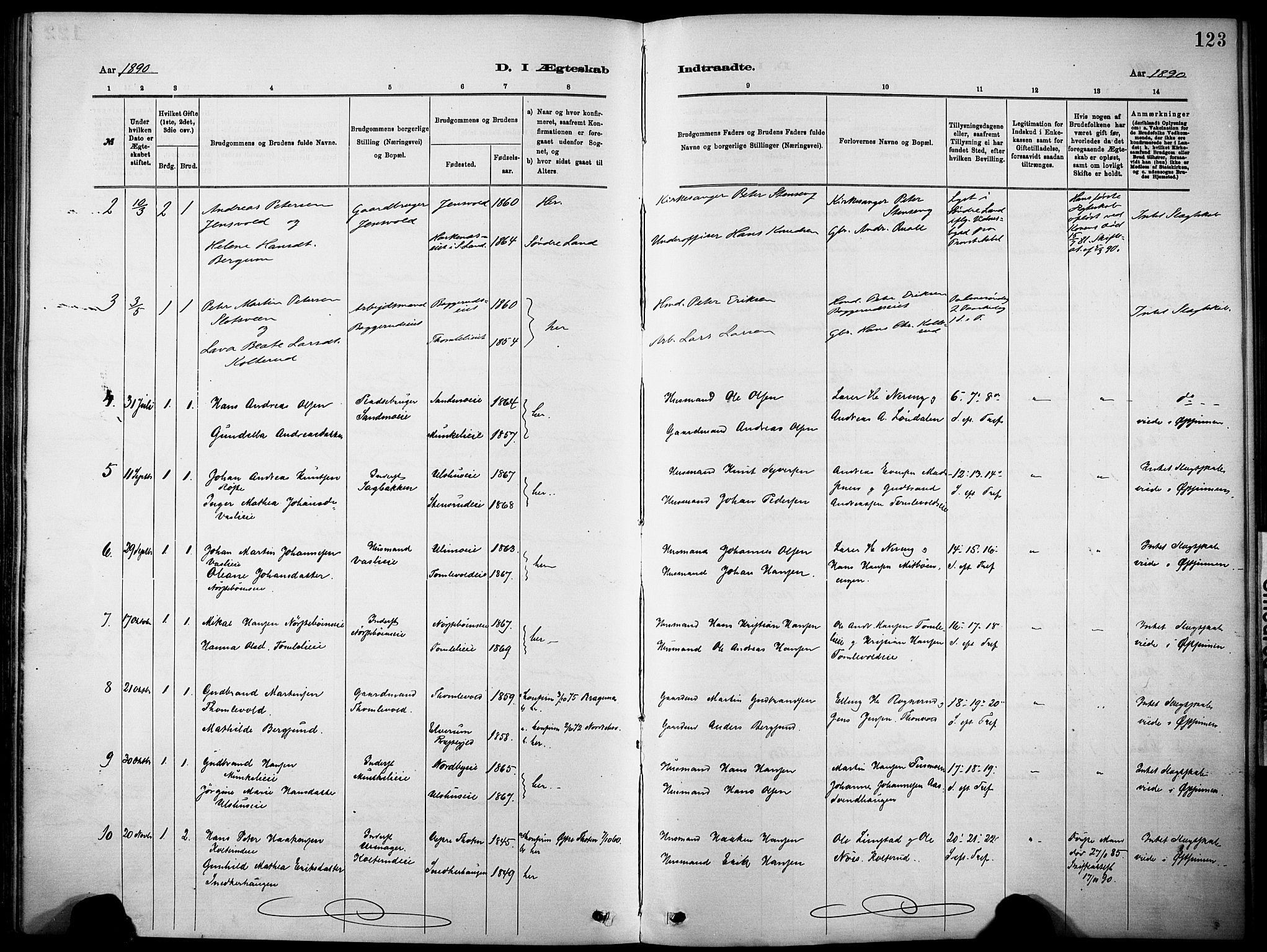 Nordre Land prestekontor, SAH/PREST-124/H/Ha/Haa/L0005: Ministerialbok nr. 5, 1882-1903, s. 123