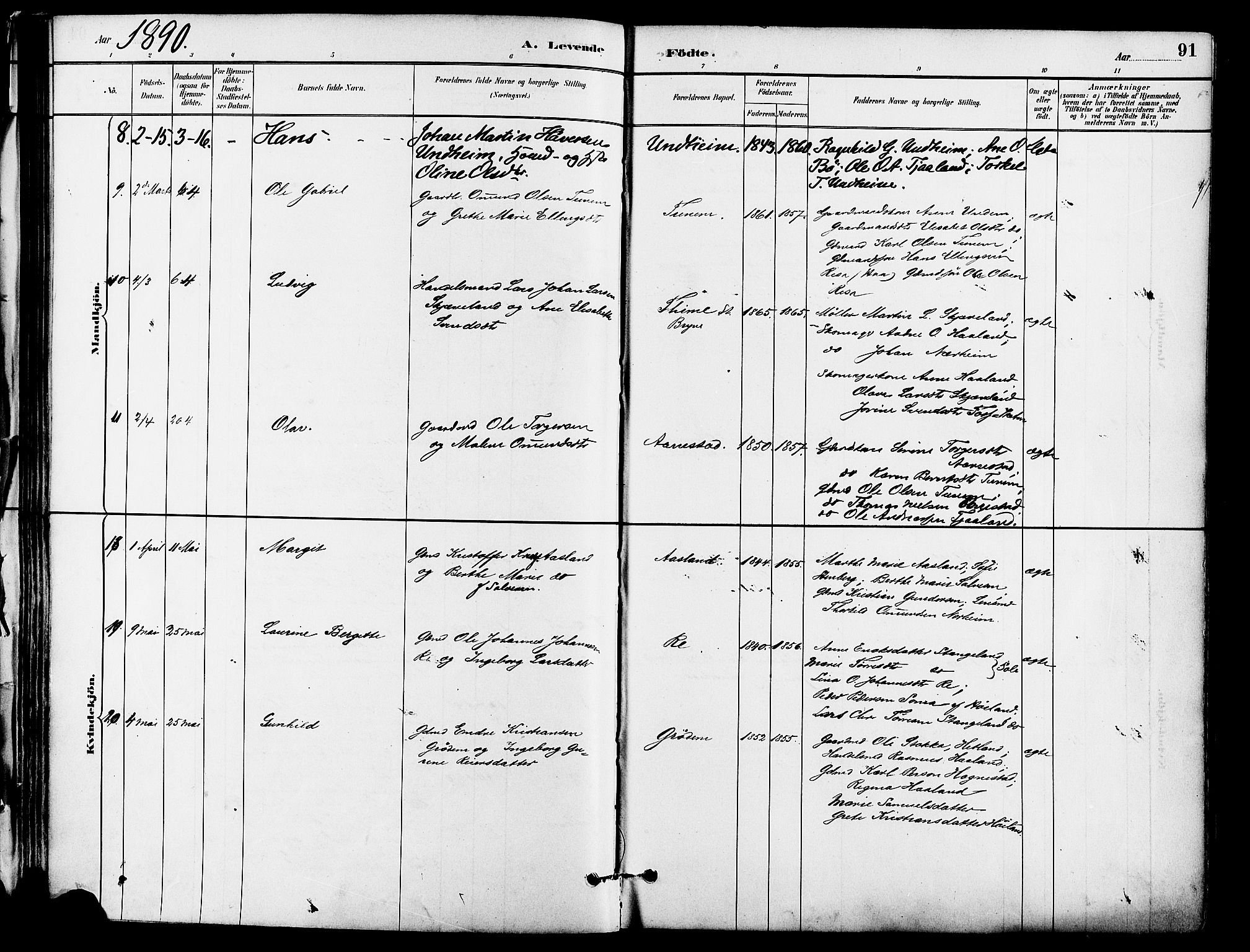 Lye sokneprestkontor, AV/SAST-A-101794/001/30BA/L0009: Ministerialbok nr. A 8, 1881-1892, s. 91