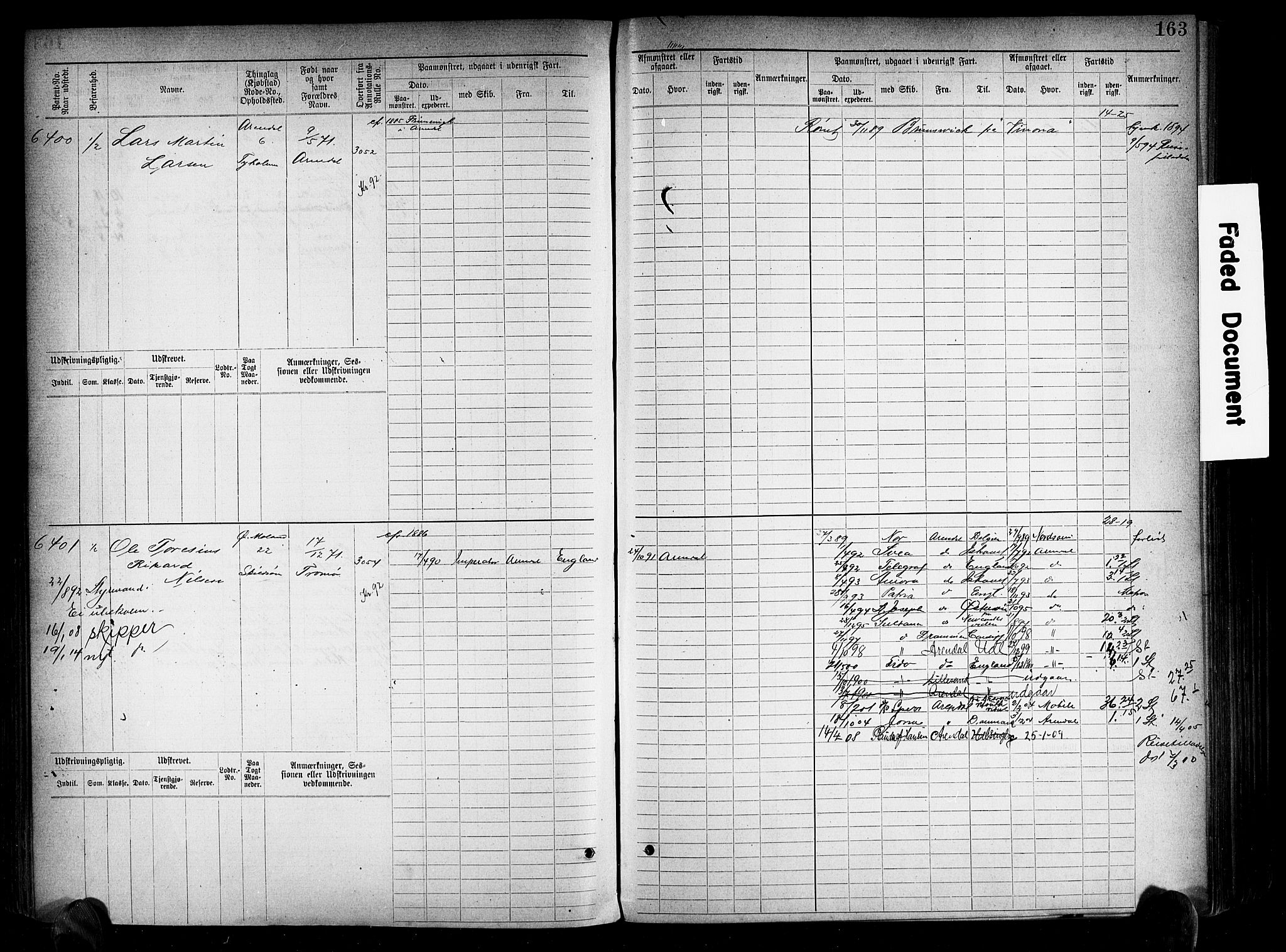 Arendal mønstringskrets, SAK/2031-0012/F/Fb/L0018: Hovedrulle A nr 6077-6849, S-16, 1892-1894, s. 163