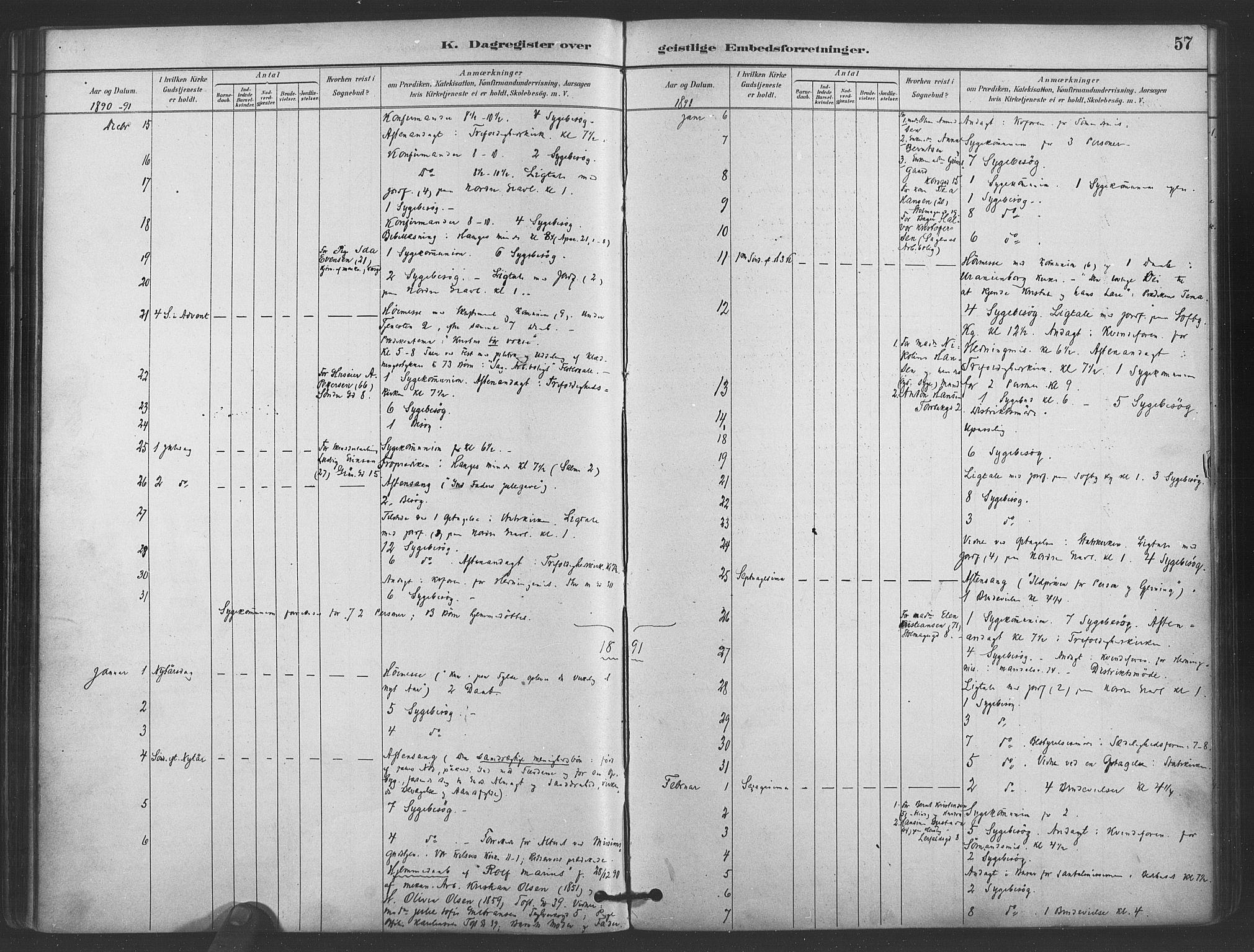 Paulus prestekontor Kirkebøker, AV/SAO-A-10871/I/Ib/L0001: Dagsregister nr. II 1, 1882-1910, s. 57