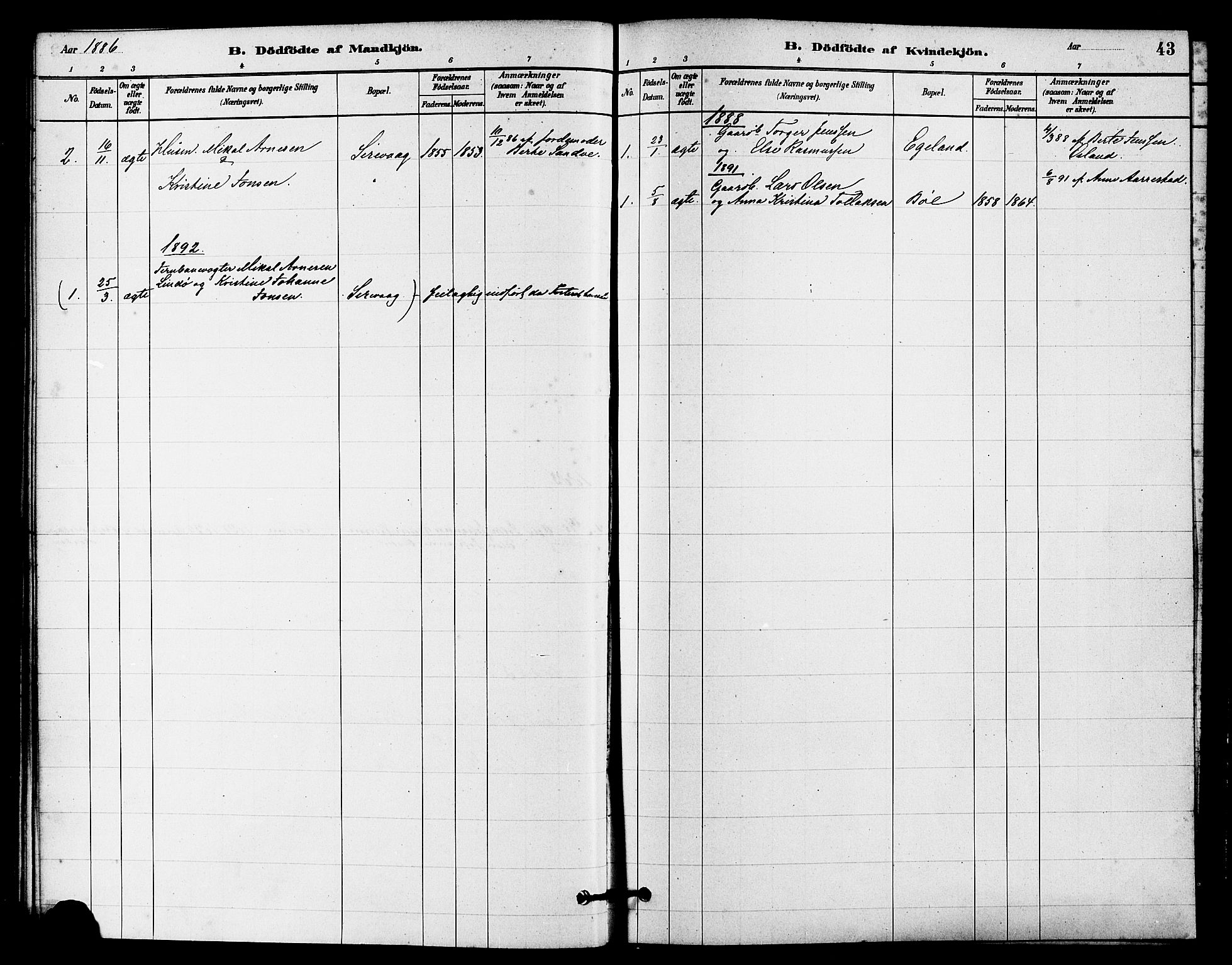 Eigersund sokneprestkontor, SAST/A-101807/S08/L0016: Ministerialbok nr. A 16, 1879-1893, s. 43