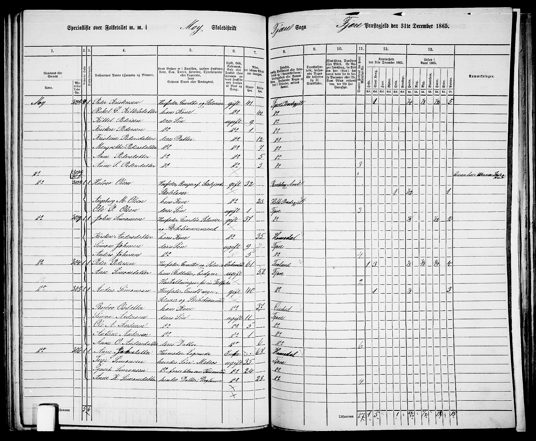 RA, Folketelling 1865 for 0923L Fjære prestegjeld, Fjære sokn, 1865, s. 116