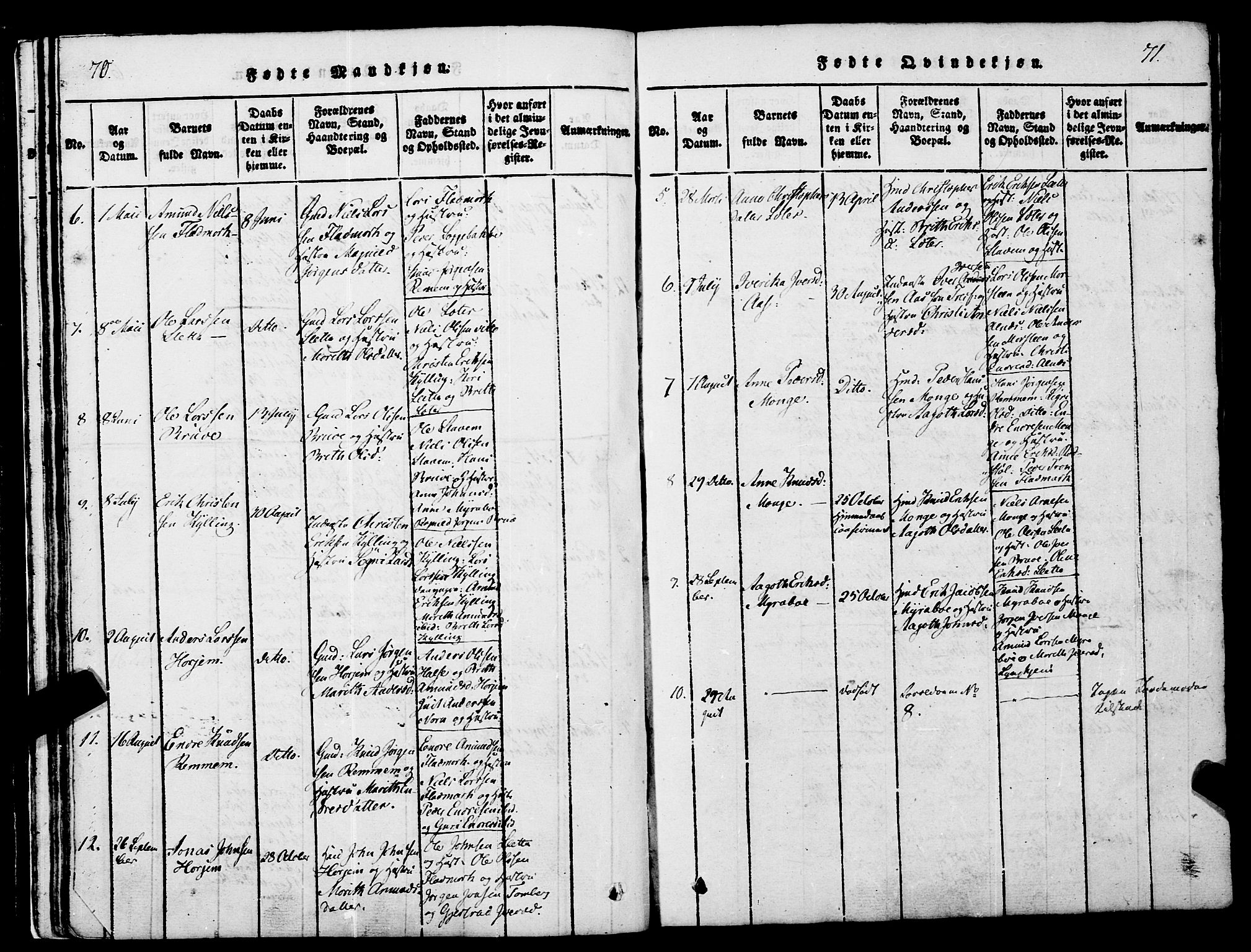 Ministerialprotokoller, klokkerbøker og fødselsregistre - Møre og Romsdal, AV/SAT-A-1454/546/L0593: Ministerialbok nr. 546A01, 1818-1853, s. 70-71