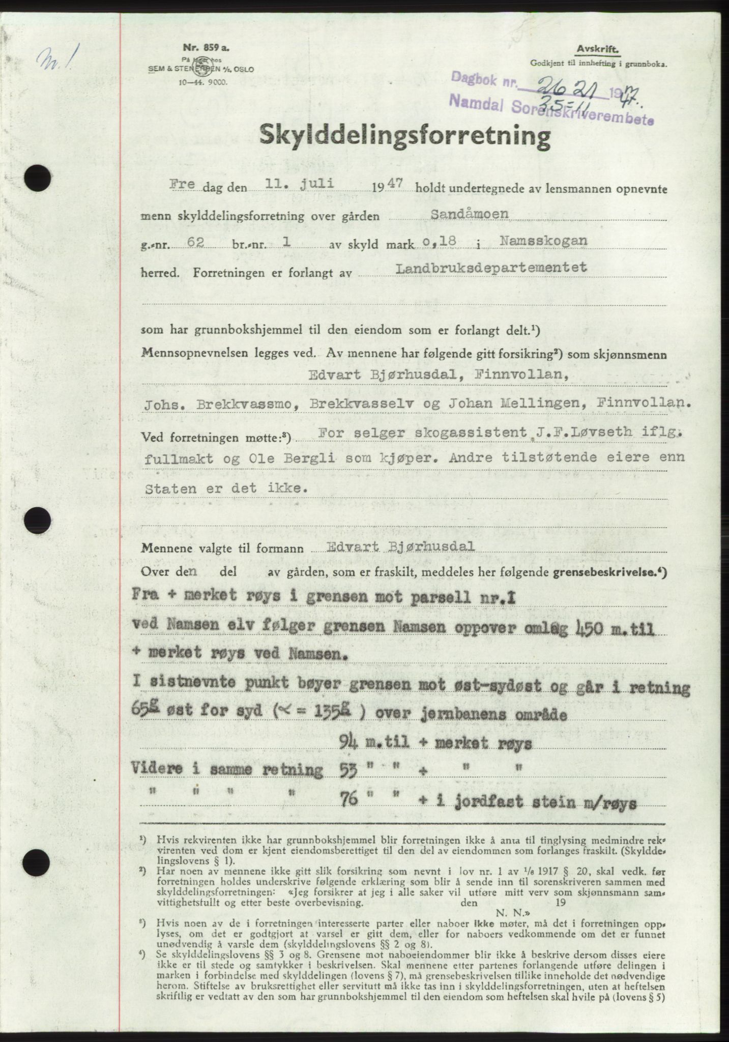 Namdal sorenskriveri, SAT/A-4133/1/2/2C: Pantebok nr. -, 1947-1948, Dagboknr: 2621/1947