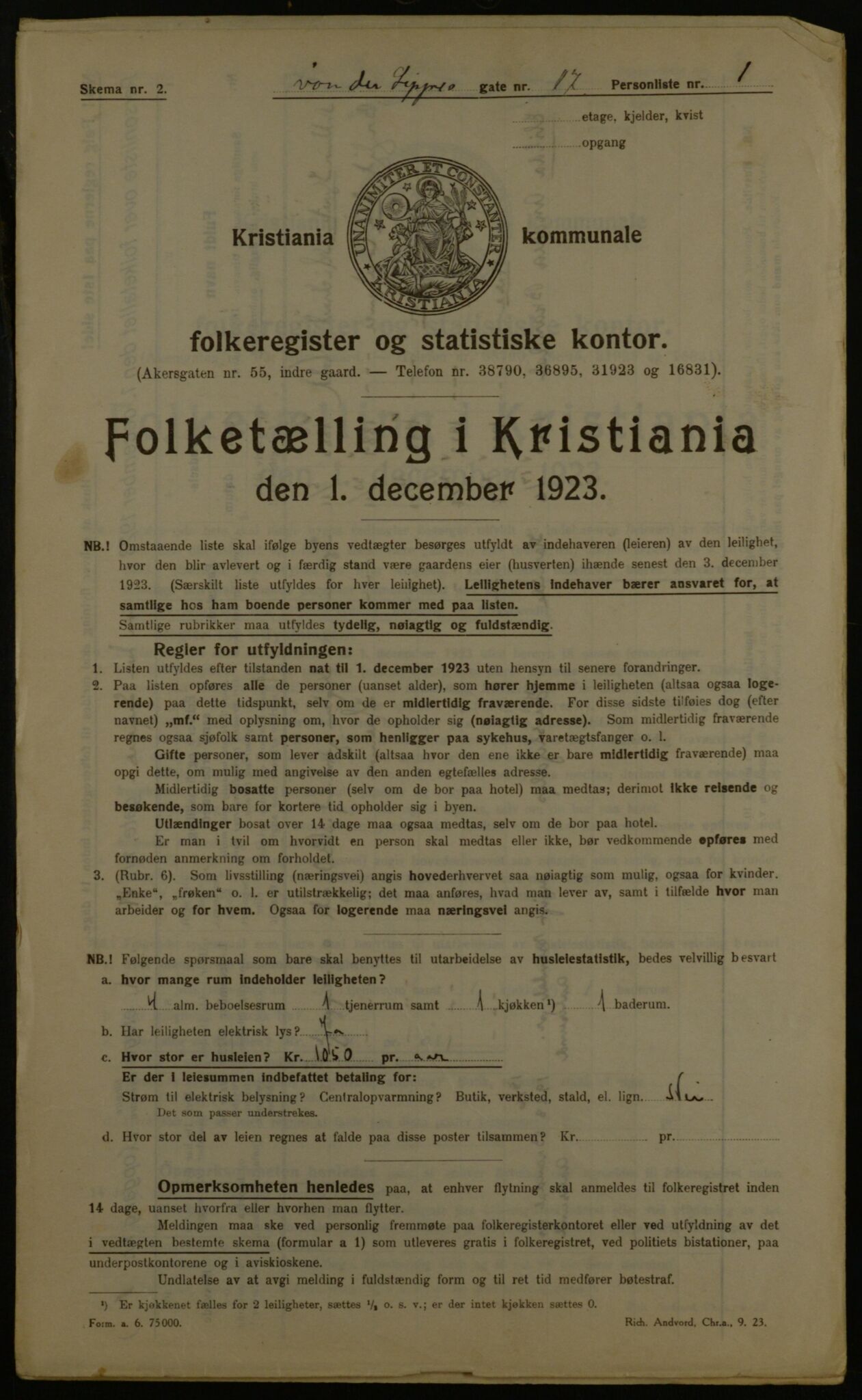 OBA, Kommunal folketelling 1.12.1923 for Kristiania, 1923, s. 138332