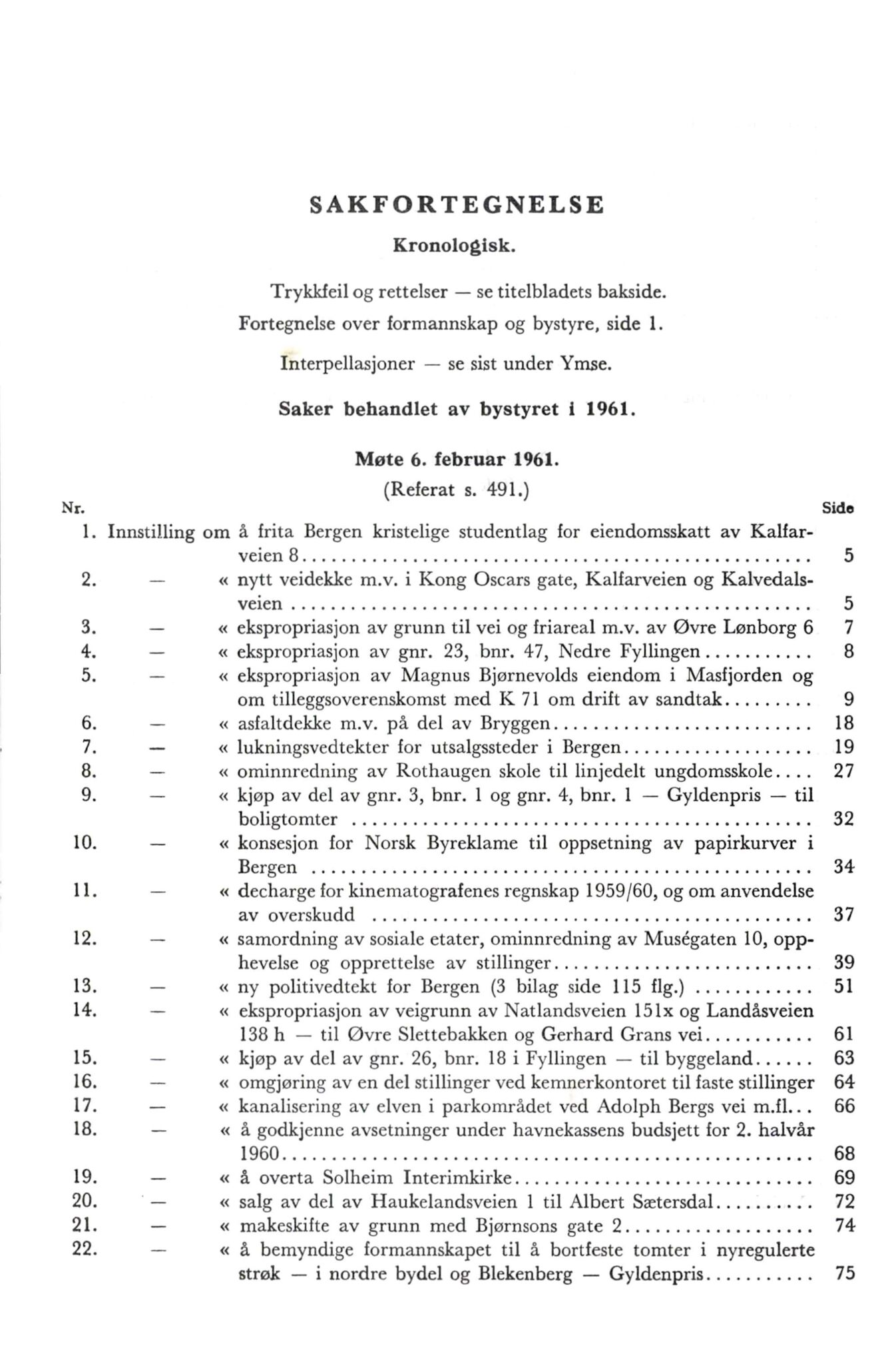 Bergen kommune. Formannskapet, BBA/A-0003/Ad/L0182: Bergens Kommuneforhandlinger, bind I, 1961