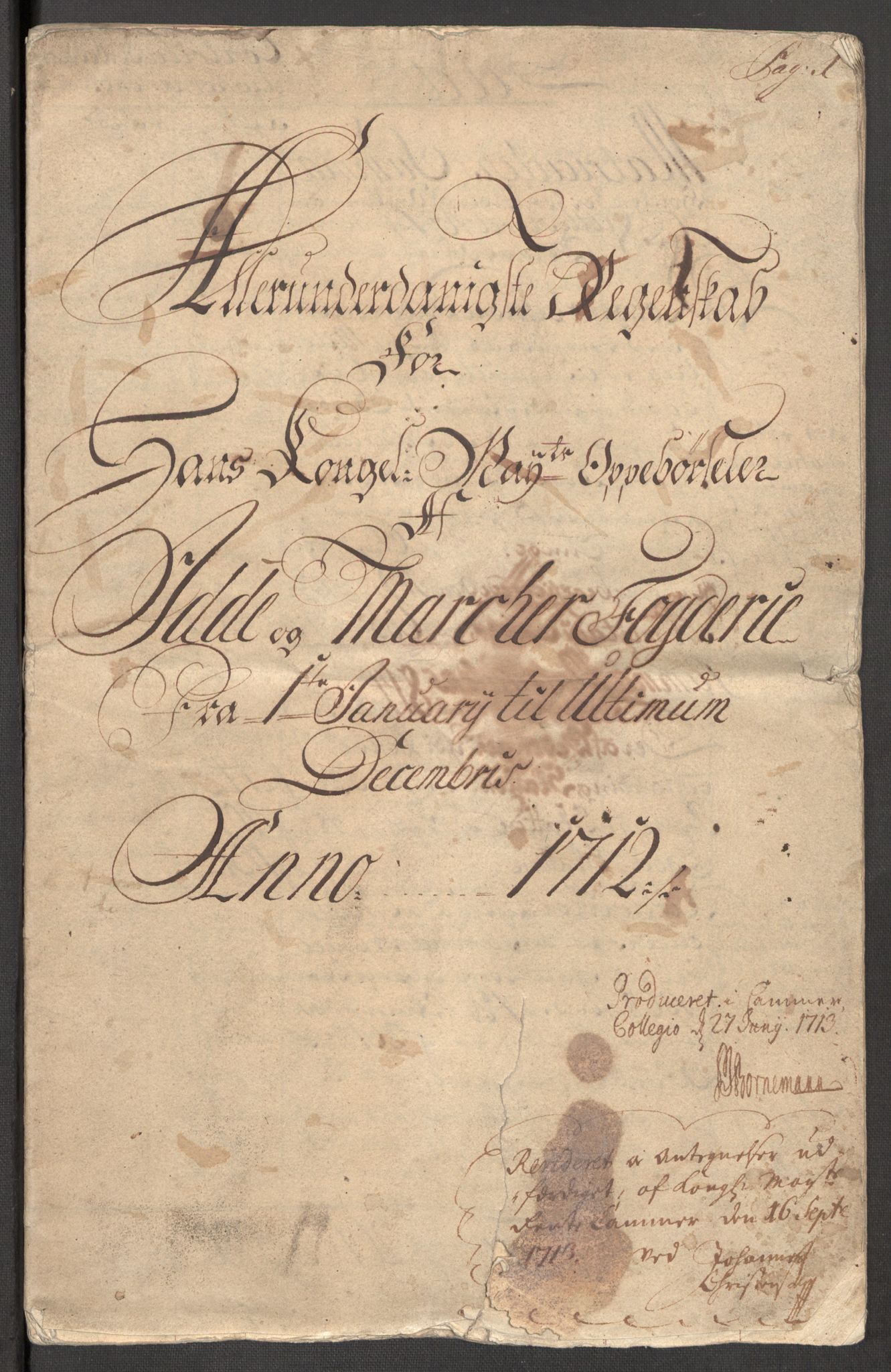 Rentekammeret inntil 1814, Reviderte regnskaper, Fogderegnskap, RA/EA-4092/R01/L0021: Fogderegnskap Idd og Marker, 1712, s. 3