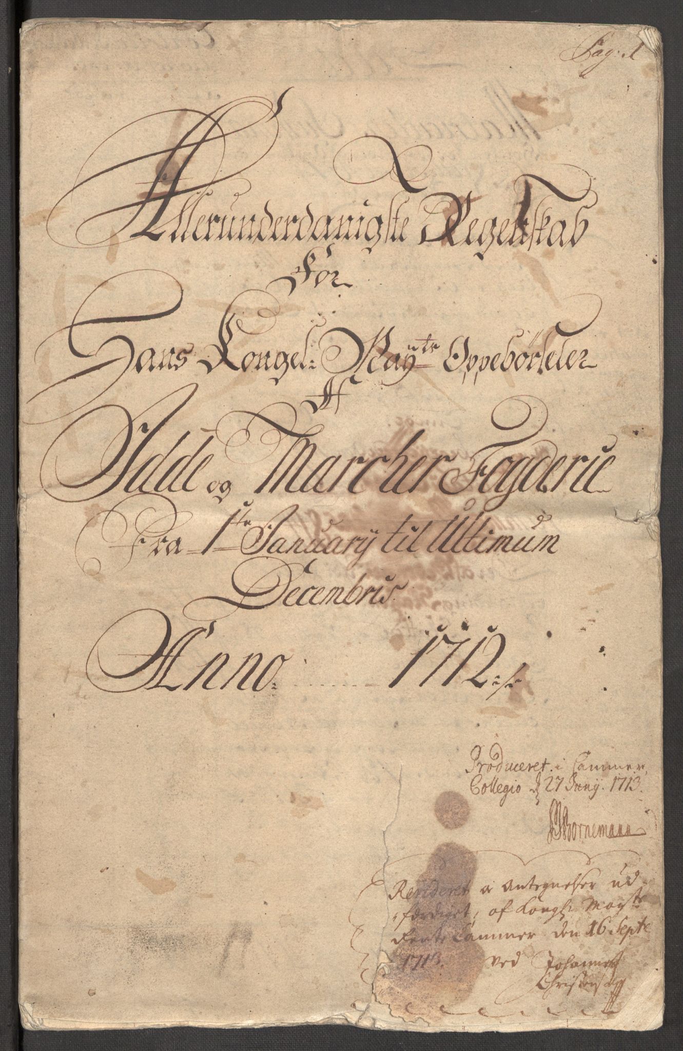 Rentekammeret inntil 1814, Reviderte regnskaper, Fogderegnskap, AV/RA-EA-4092/R01/L0021: Fogderegnskap Idd og Marker, 1712, s. 3