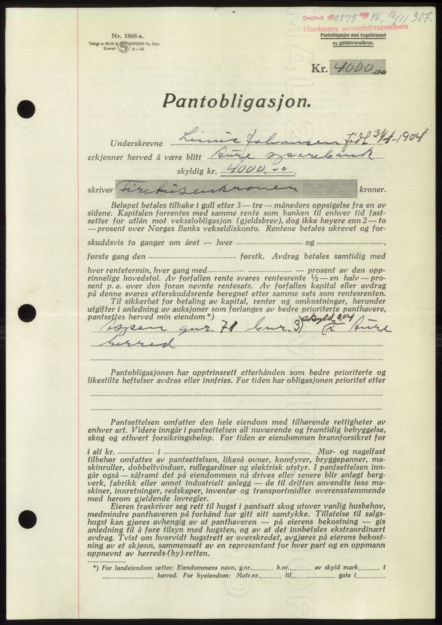 Nordmøre sorenskriveri, AV/SAT-A-4132/1/2/2Ca: Pantebok nr. B95, 1946-1947, Dagboknr: 2379/1946