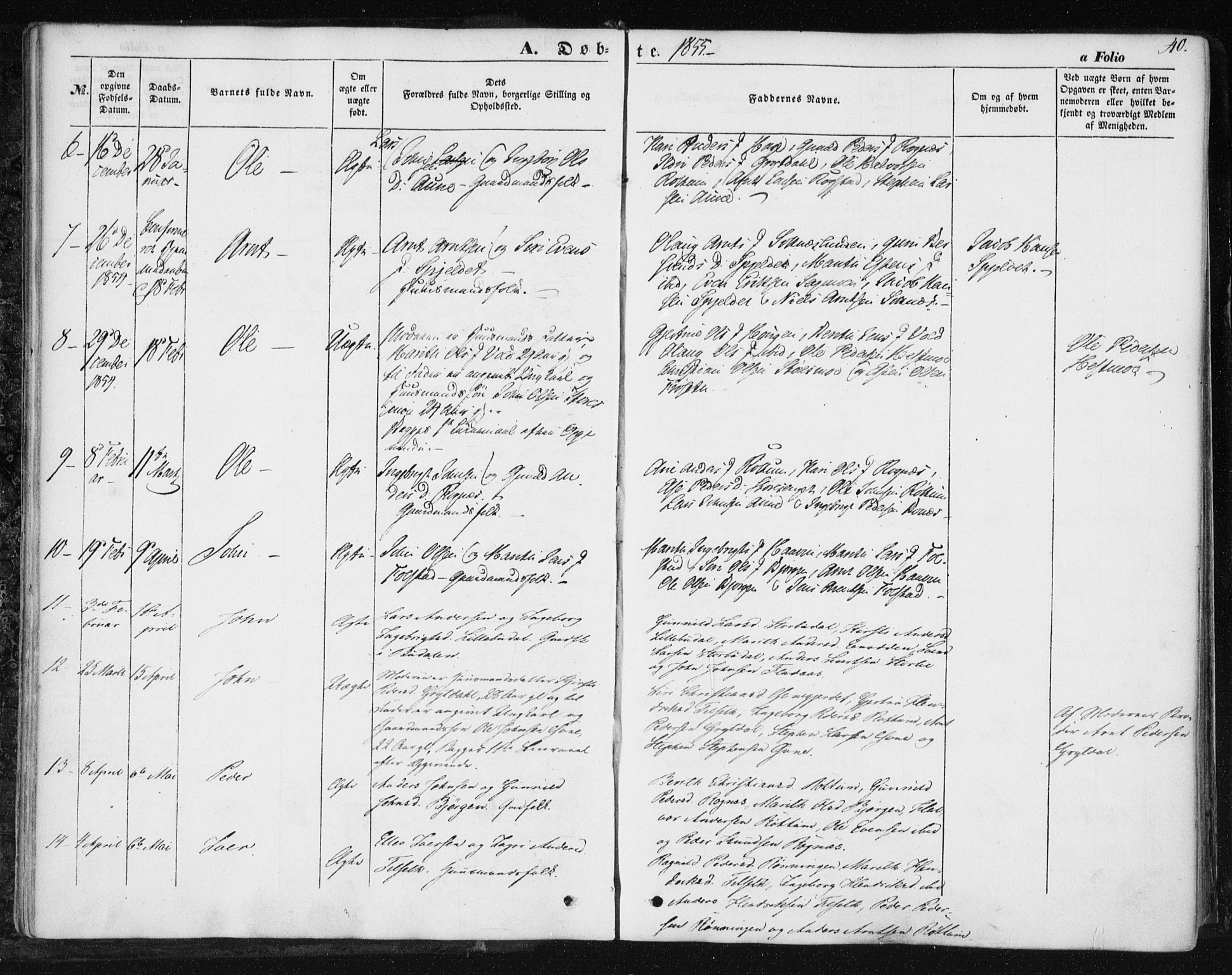 Ministerialprotokoller, klokkerbøker og fødselsregistre - Sør-Trøndelag, AV/SAT-A-1456/687/L1000: Ministerialbok nr. 687A06, 1848-1869, s. 40