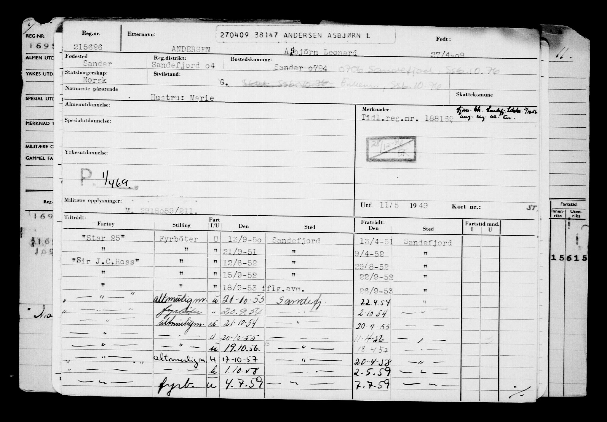 Direktoratet for sjømenn, RA/S-3545/G/Gb/L0082: Hovedkort, 1909, s. 907