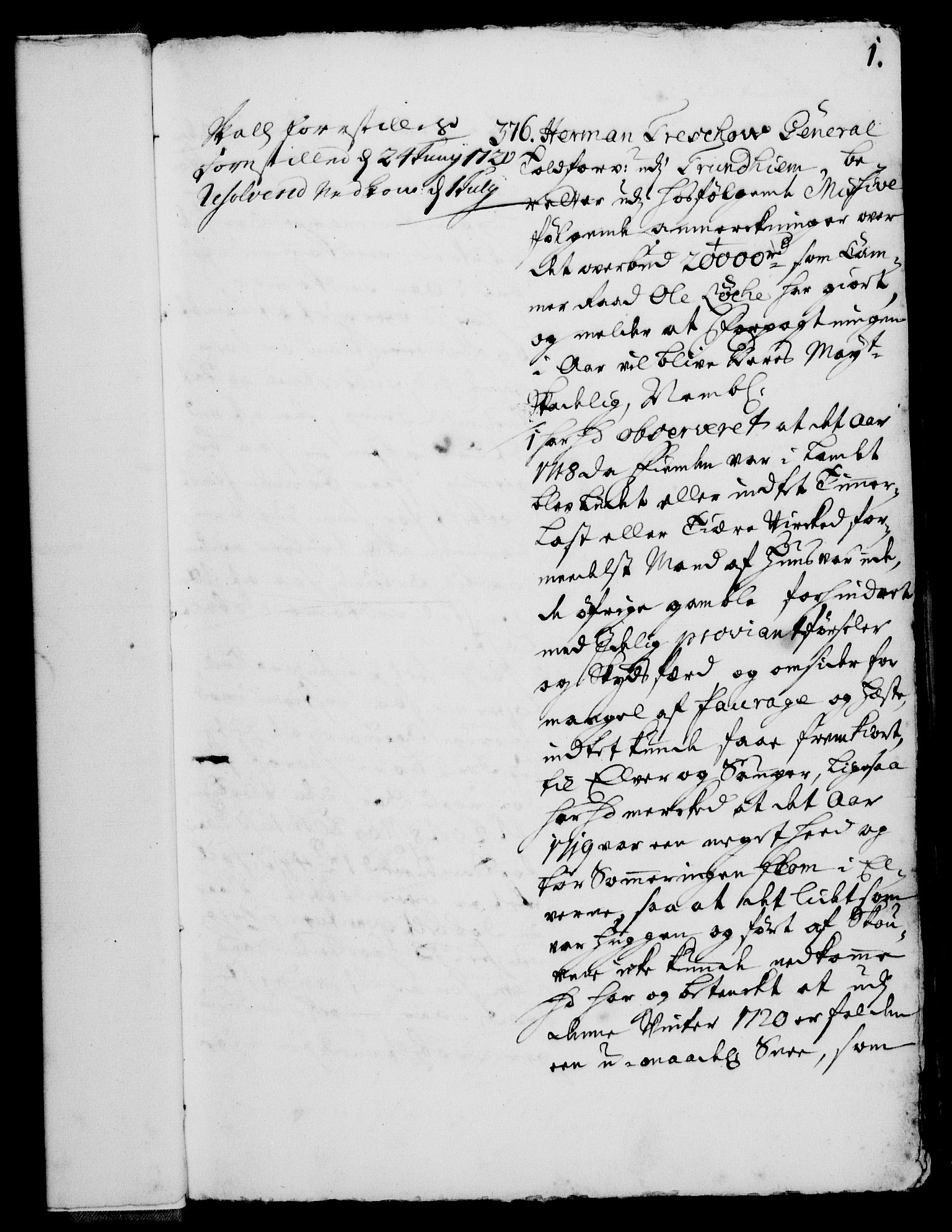 Rentekammeret, Kammerkanselliet, AV/RA-EA-3111/G/Gh/Gha/L0002: Norsk ekstraktmemorialprotokoll, sak. 376-599 (merket RK 53.47), 1720, s. 1