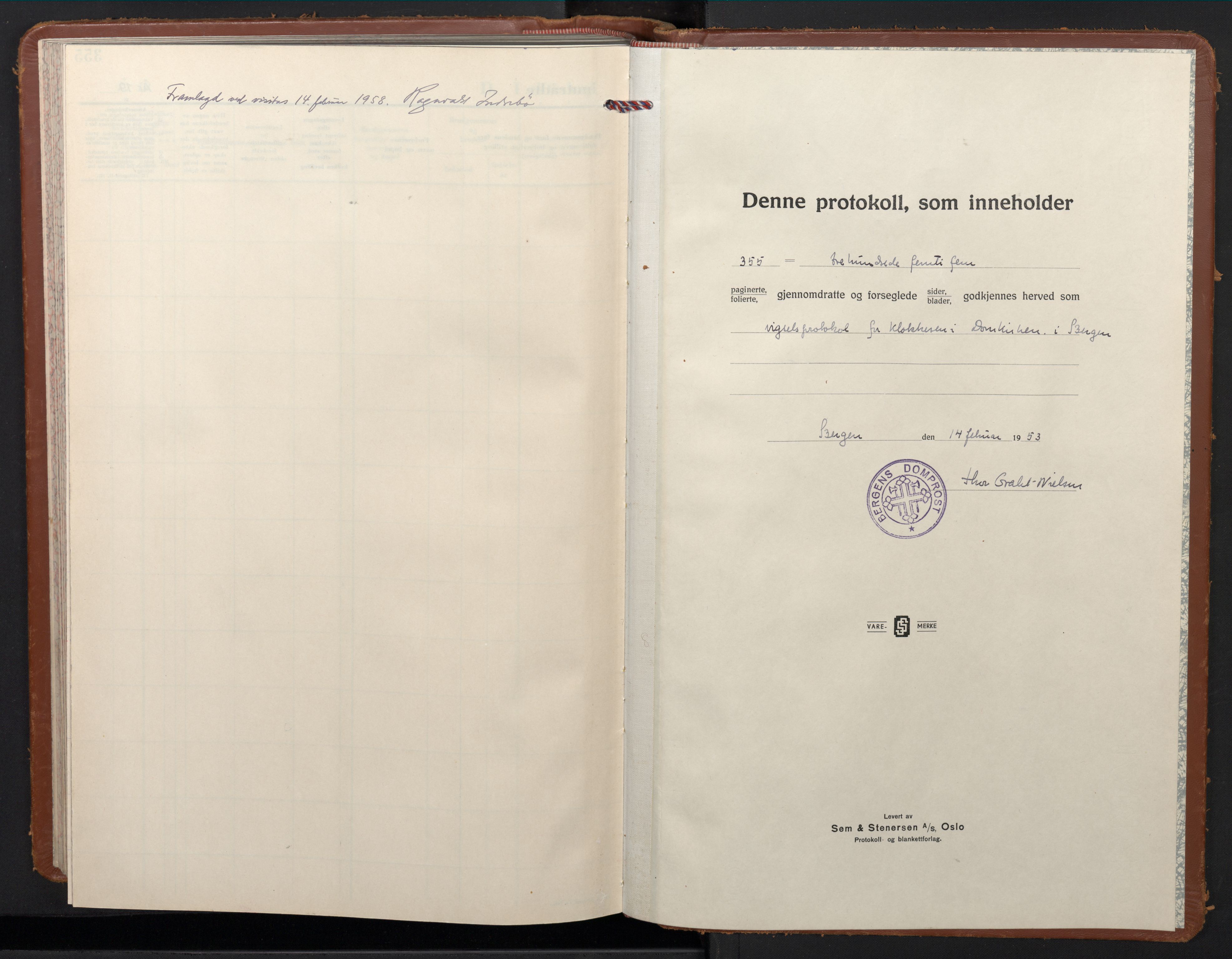 Domkirken sokneprestembete, SAB/A-74801/H/Hab/L0036: Klokkerbok nr. D 8, 1953-1965
