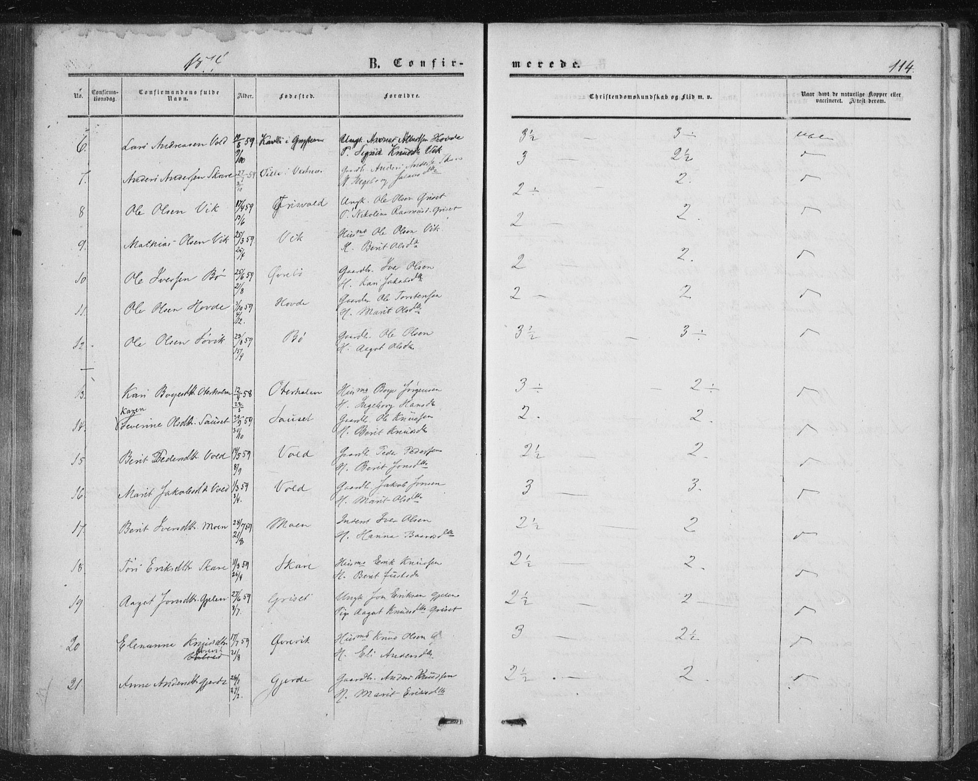 Ministerialprotokoller, klokkerbøker og fødselsregistre - Møre og Romsdal, AV/SAT-A-1454/543/L0562: Ministerialbok nr. 543A02, 1854-1884, s. 114