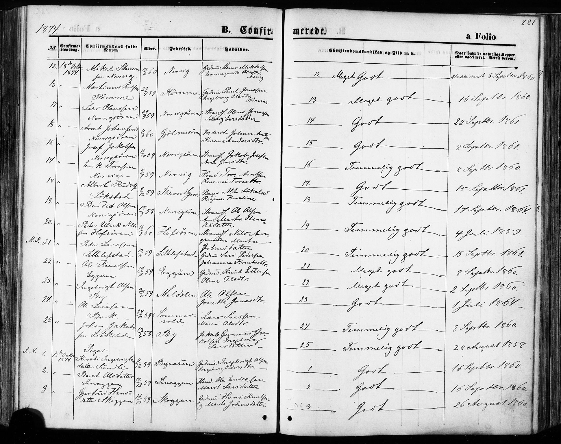Ministerialprotokoller, klokkerbøker og fødselsregistre - Sør-Trøndelag, AV/SAT-A-1456/668/L0807: Ministerialbok nr. 668A07, 1870-1880, s. 221
