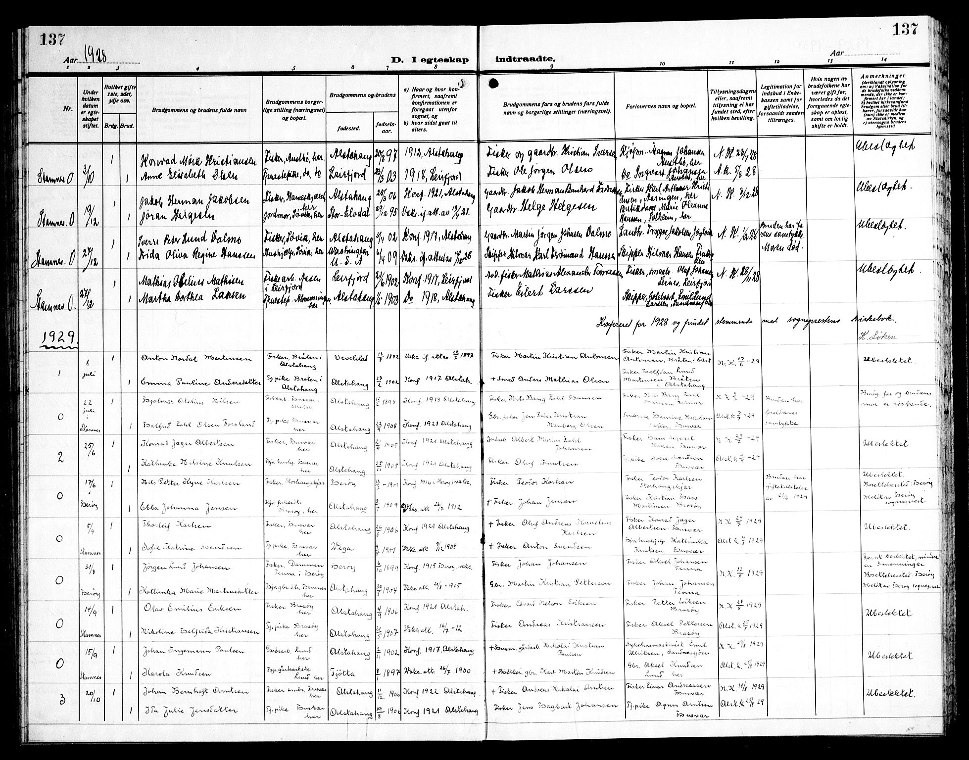 Ministerialprotokoller, klokkerbøker og fødselsregistre - Nordland, AV/SAT-A-1459/830/L0466: Klokkerbok nr. 830C08, 1920-1945, s. 137