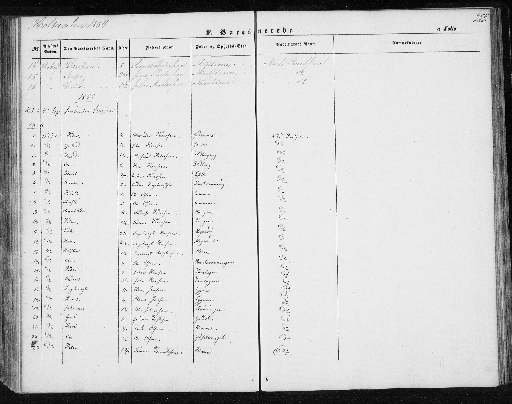 Ministerialprotokoller, klokkerbøker og fødselsregistre - Sør-Trøndelag, SAT/A-1456/685/L0963: Ministerialbok nr. 685A06 /1, 1846-1859, s. 255
