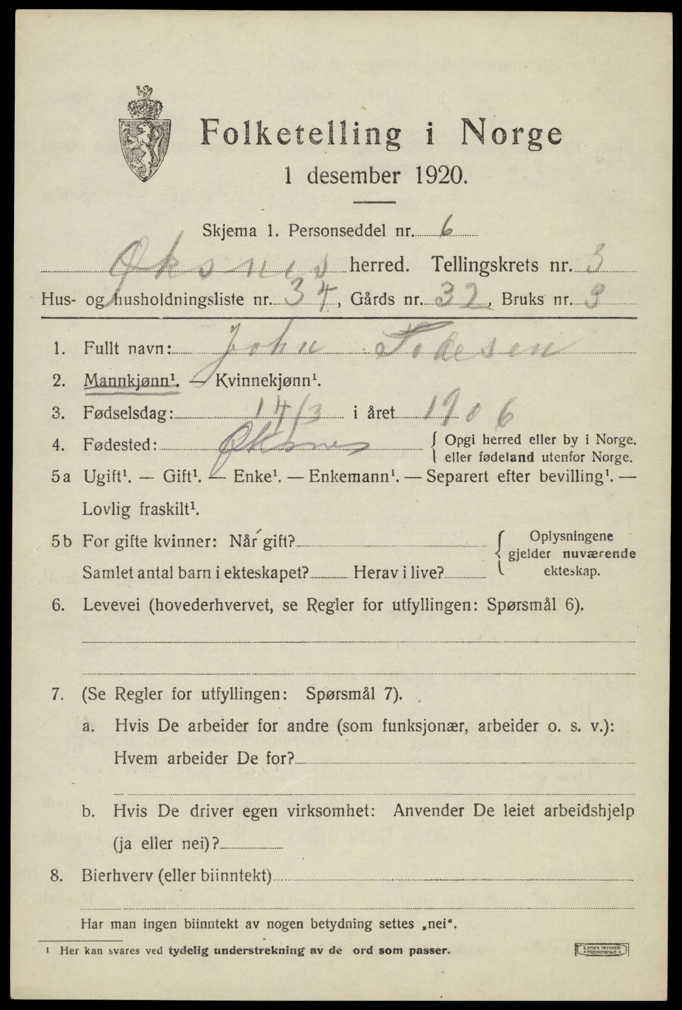 SAT, Folketelling 1920 for 1868 Øksnes herred, 1920, s. 2836