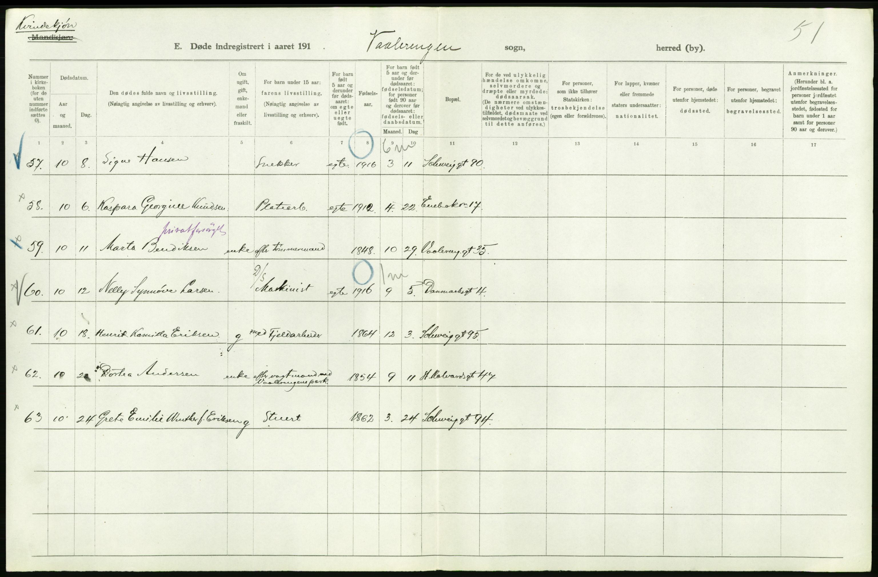 Statistisk sentralbyrå, Sosiodemografiske emner, Befolkning, AV/RA-S-2228/D/Df/Dfb/Dfbf/L0009: Kristiania: Døde., 1916, s. 354