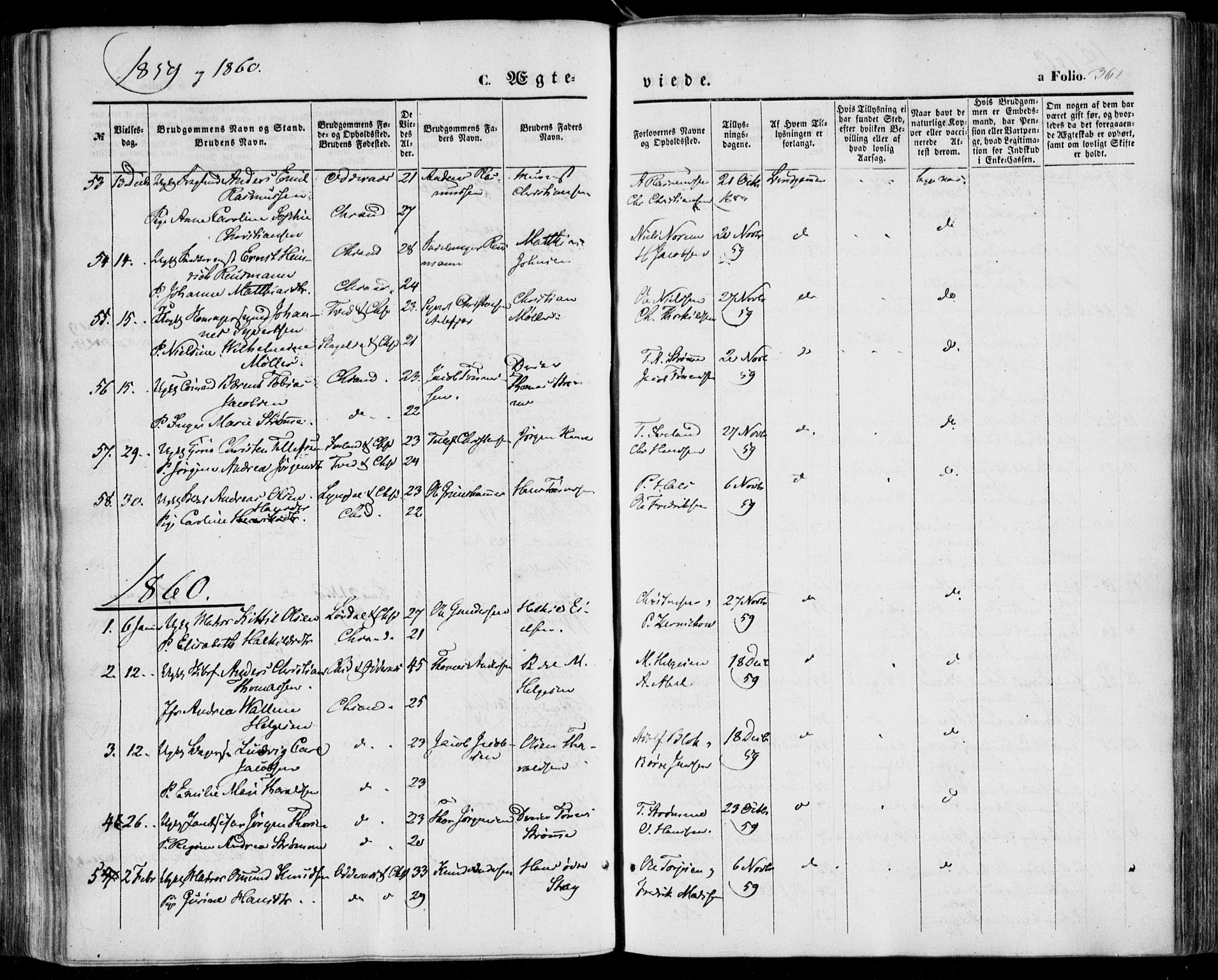 Kristiansand domprosti, AV/SAK-1112-0006/F/Fa/L0014: Ministerialbok nr. A 14, 1852-1867, s. 361