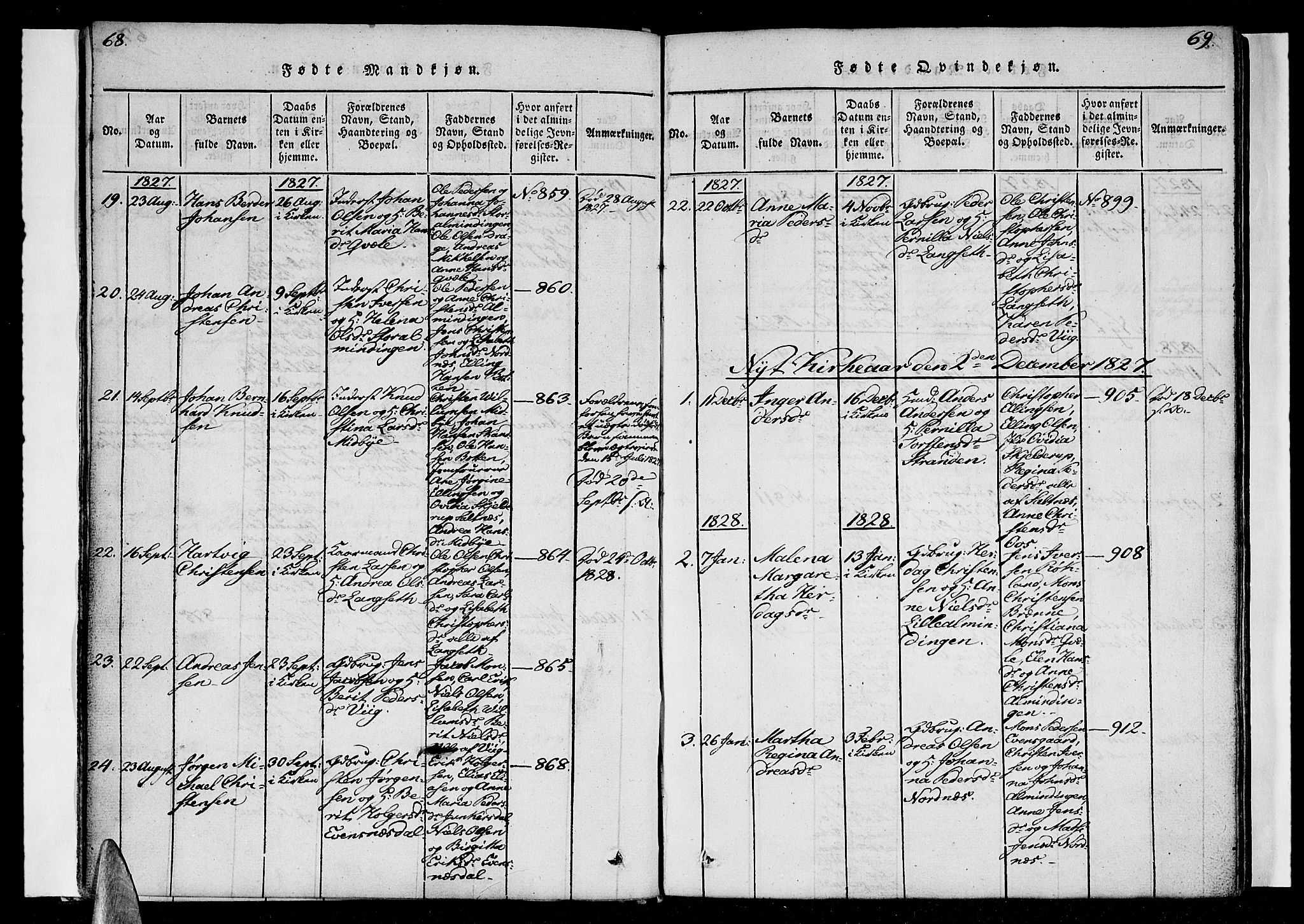 Ministerialprotokoller, klokkerbøker og fødselsregistre - Nordland, SAT/A-1459/847/L0665: Ministerialbok nr. 847A05, 1818-1841, s. 68-69