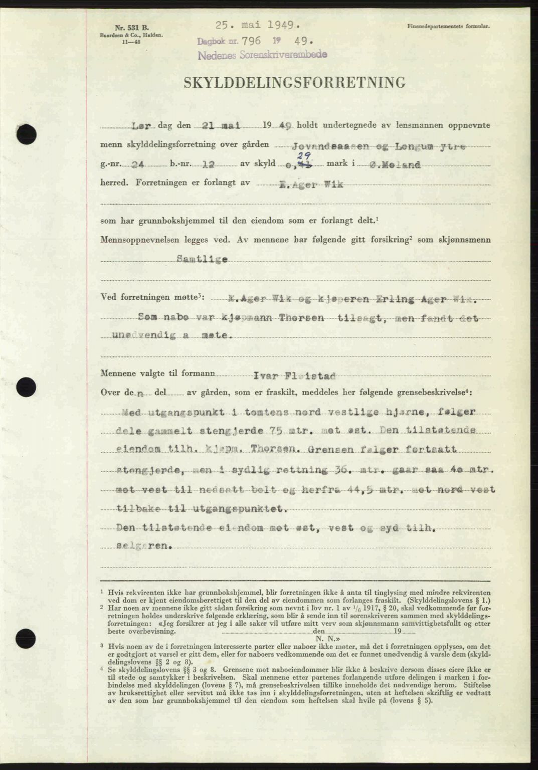 Nedenes sorenskriveri, AV/SAK-1221-0006/G/Gb/Gba/L0060: Pantebok nr. A12, 1948-1949, Dagboknr: 796/1949