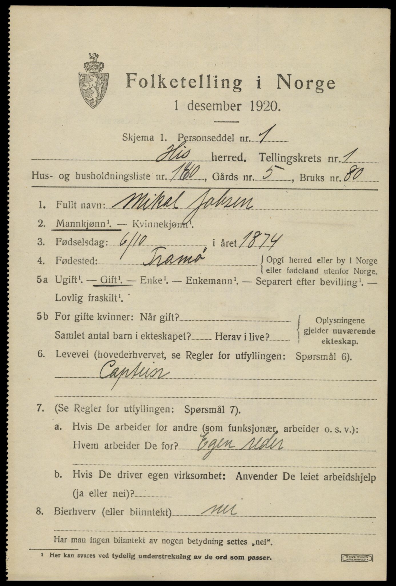 SAK, Folketelling 1920 for 0922 Hisøy herred, 1920, s. 2388