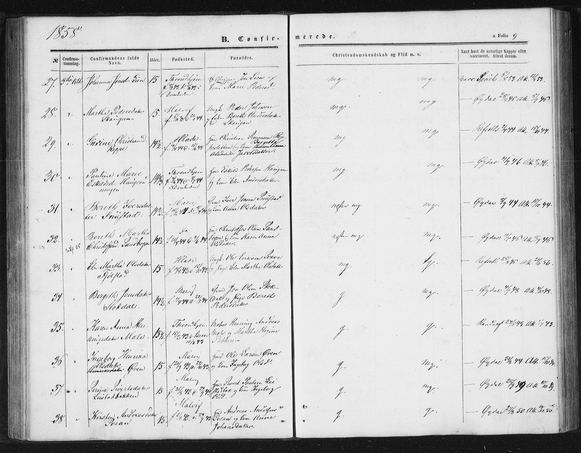 Ministerialprotokoller, klokkerbøker og fødselsregistre - Sør-Trøndelag, SAT/A-1456/616/L0408: Ministerialbok nr. 616A05, 1857-1865, s. 9