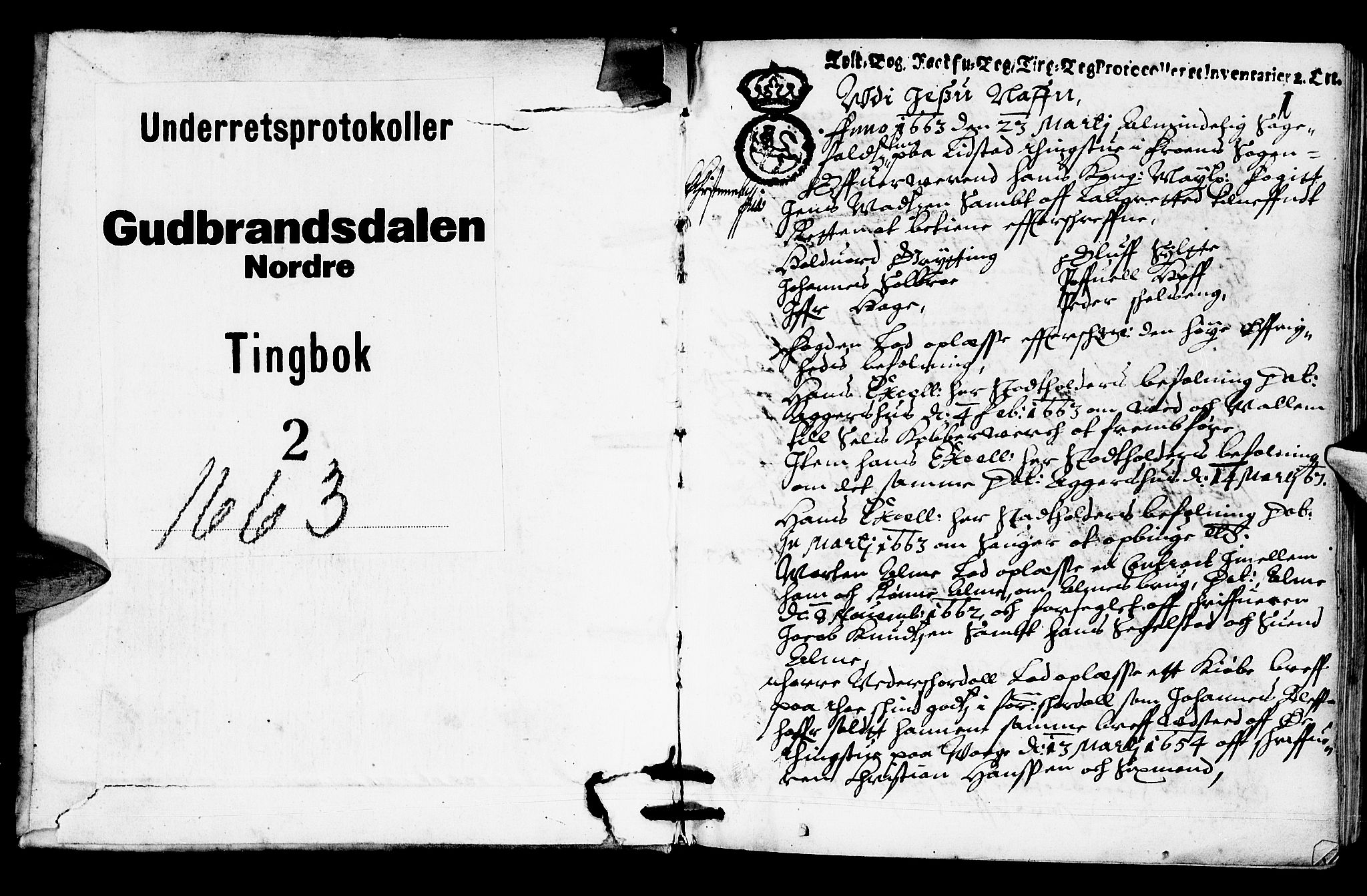 Sorenskriverier i Gudbrandsdalen, SAH/TING-036/G/Gb/Gba/L0002: Tingbok - Nord-Gudbrandsdal, 1663, s. 0b-1a