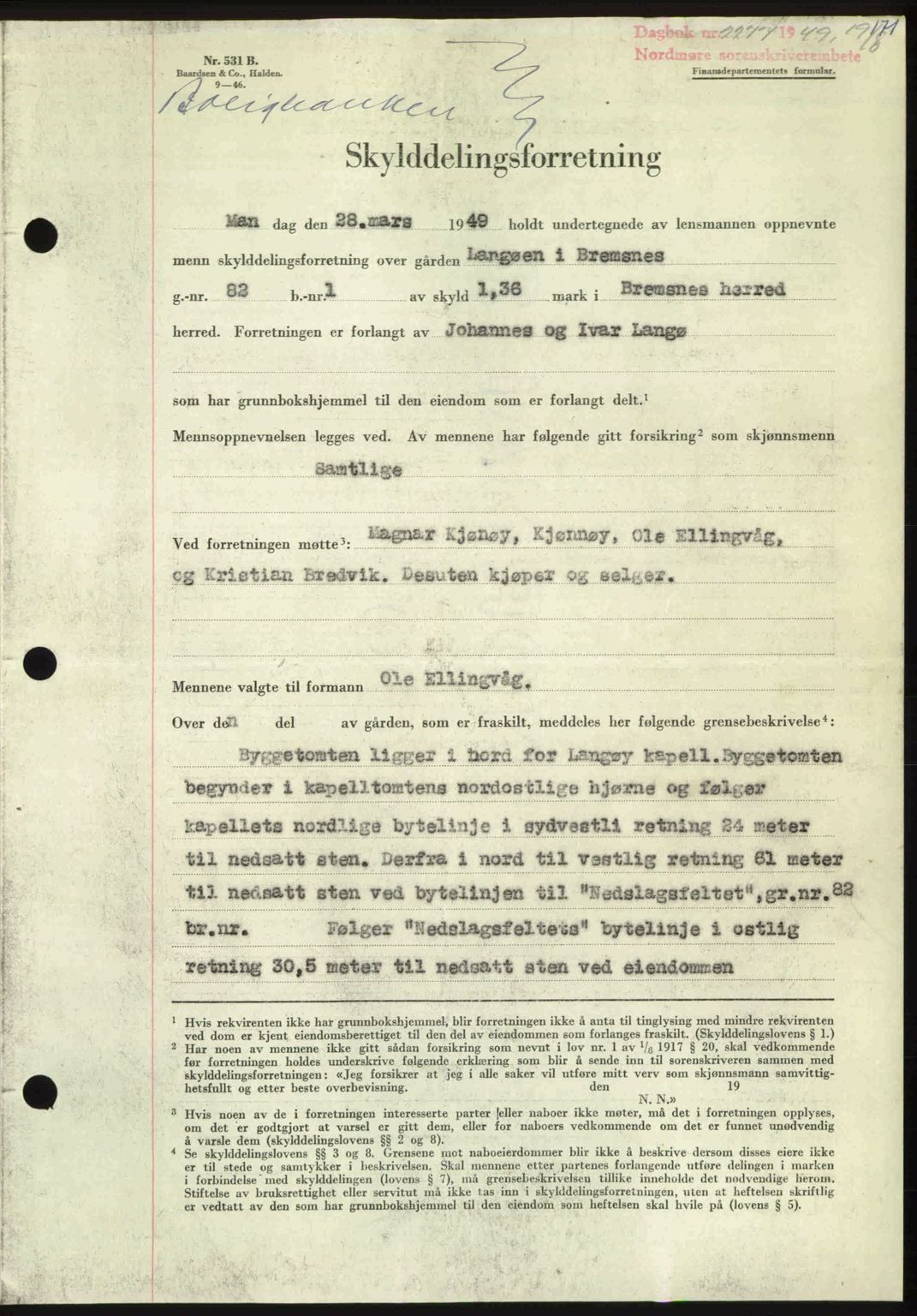 Nordmøre sorenskriveri, AV/SAT-A-4132/1/2/2Ca: Pantebok nr. A112, 1949-1949, Dagboknr: 2277/1949