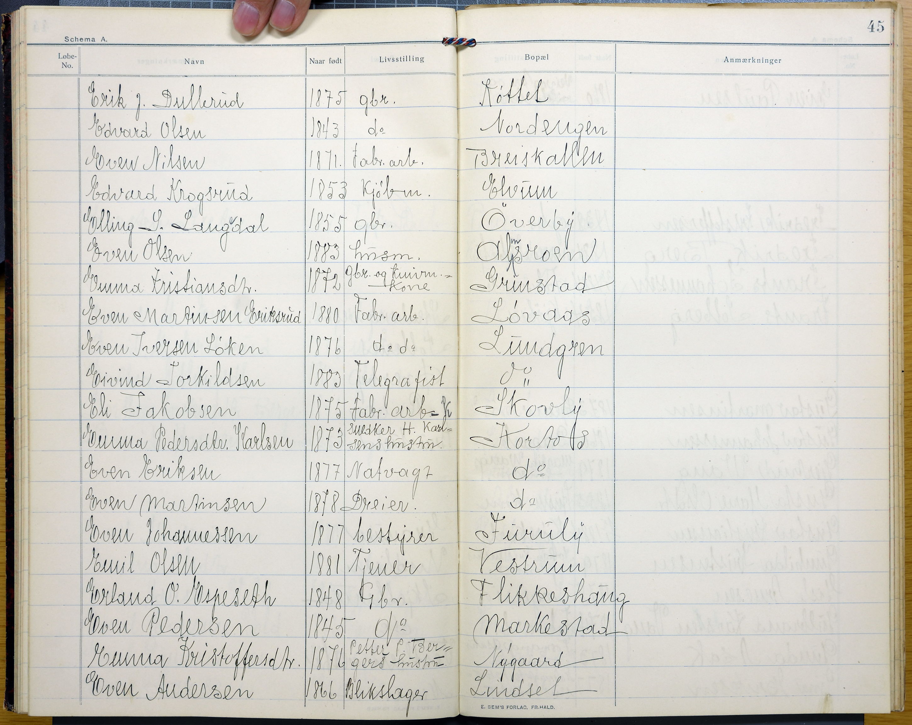 Vestre Toten kommunearkiv*, KVT/-/-/-: Utkast til manntall over stemmeberettigede innbyggere i Vestre Toten valgsokn, 1909, s. 45