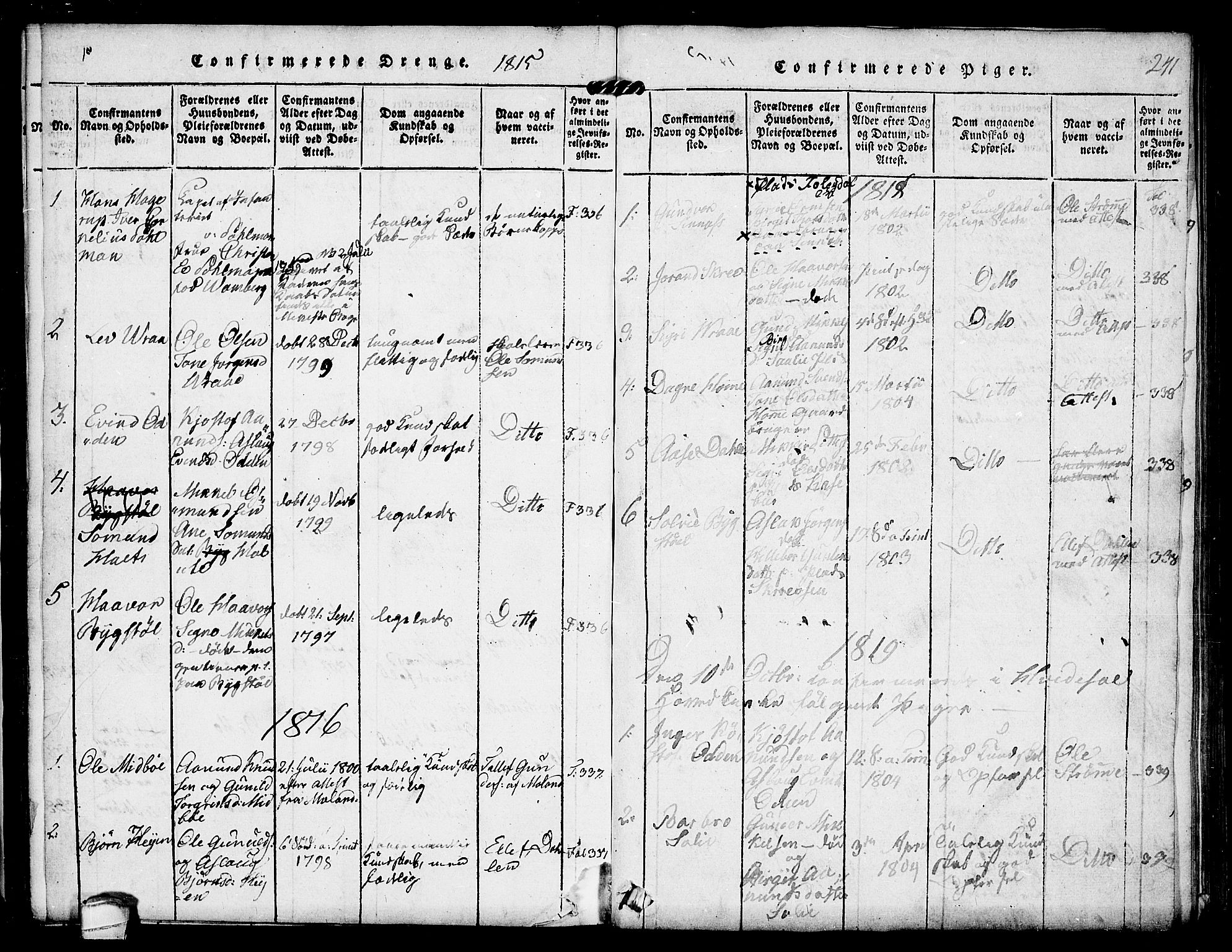 Kviteseid kirkebøker, AV/SAKO-A-276/F/Fc/L0001: Ministerialbok nr. III 1, 1815-1836, s. 241