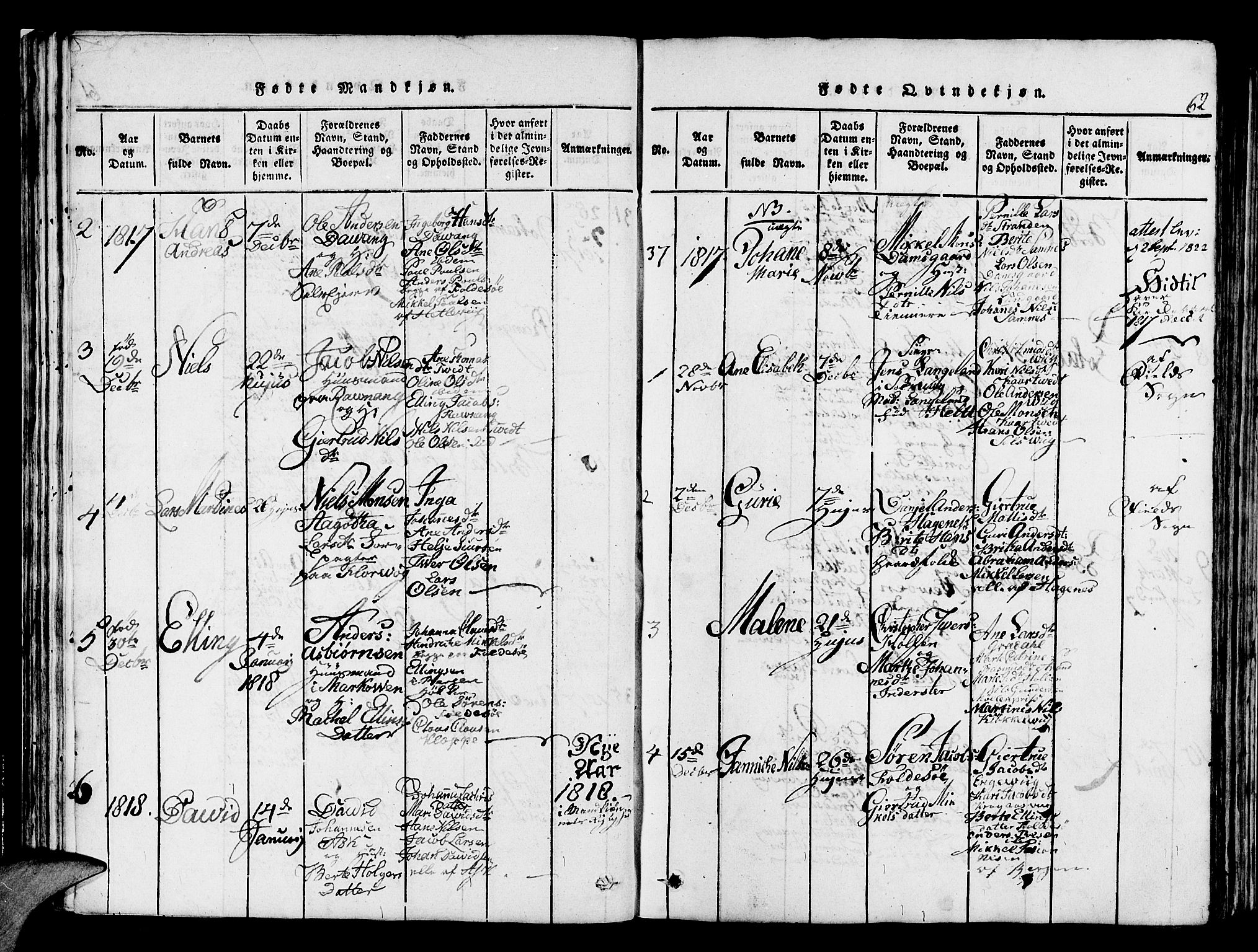 Askøy Sokneprestembete, AV/SAB-A-74101/H/Ha/Haa/Haaa/L0003: Ministerialbok nr. A 3, 1815-1825, s. 62