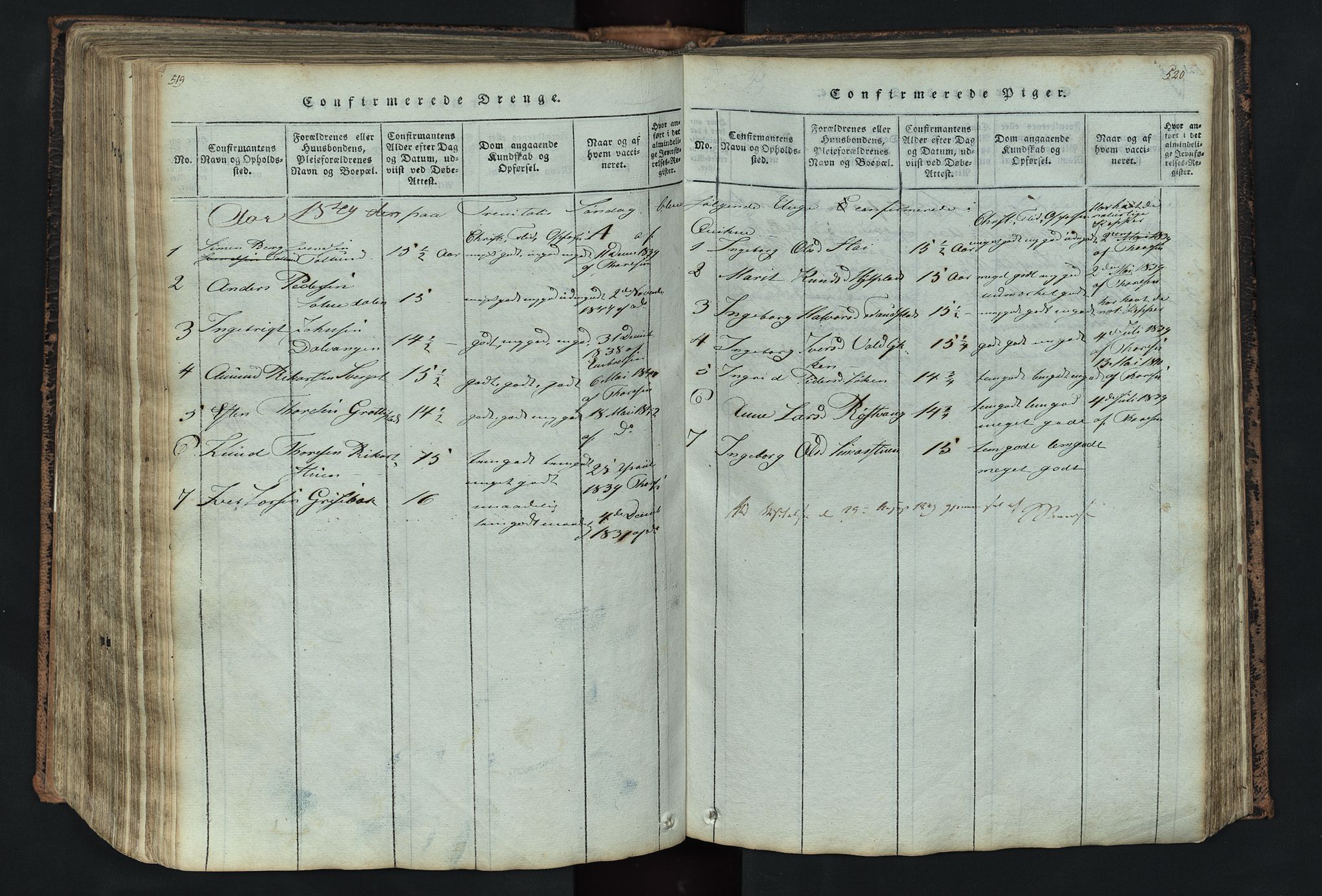 Kvikne prestekontor, AV/SAH-PREST-064/H/Ha/Hab/L0001: Klokkerbok nr. 1, 1815-1895, s. 519-520