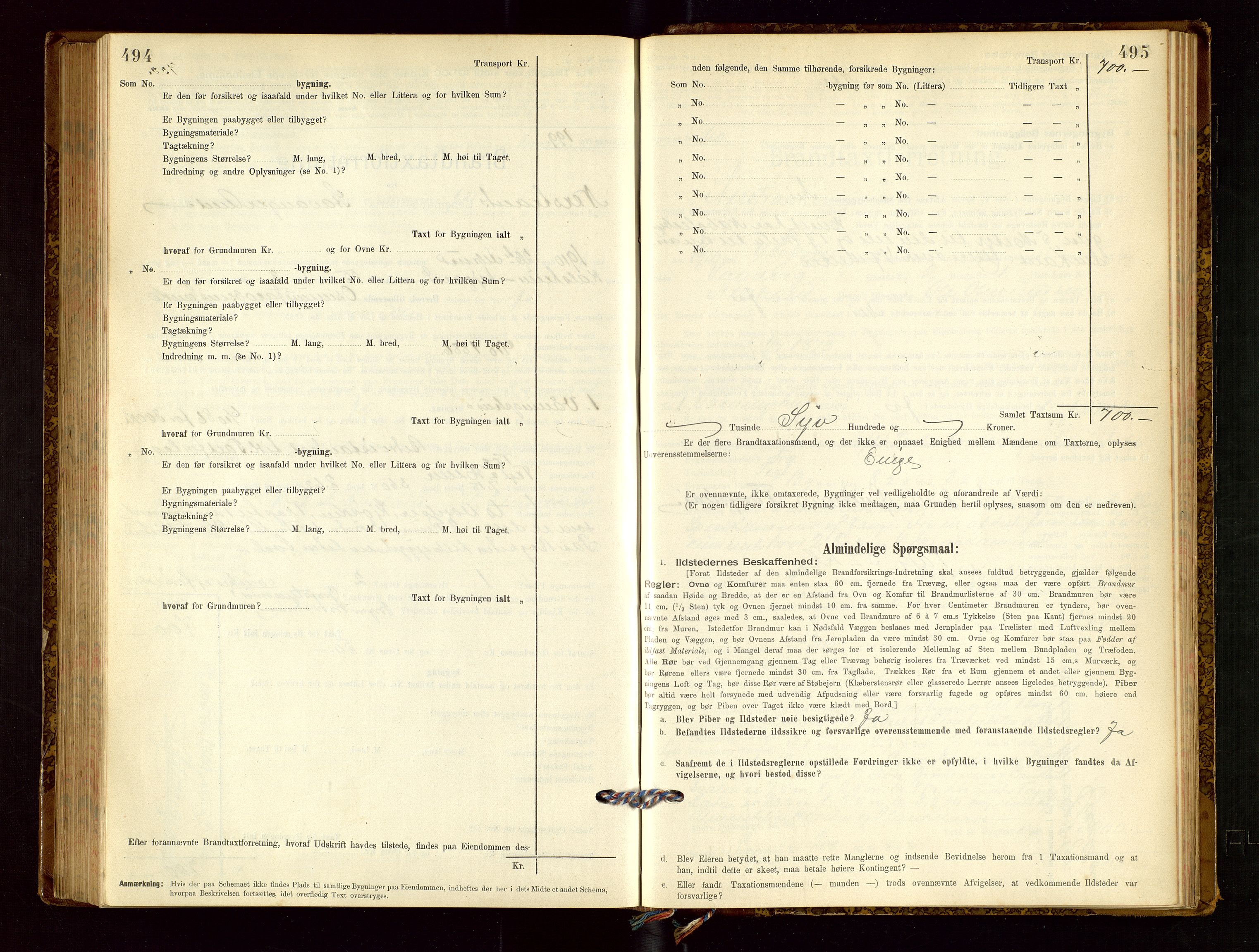 Nedstrand lensmannskontor, SAST/A-100236/Gob/L0001: "Brandtaxationsprotokol for Nerstrand Lensmandsdistrikt Ryfylke fogderi", 1895-1915, s. 494-495