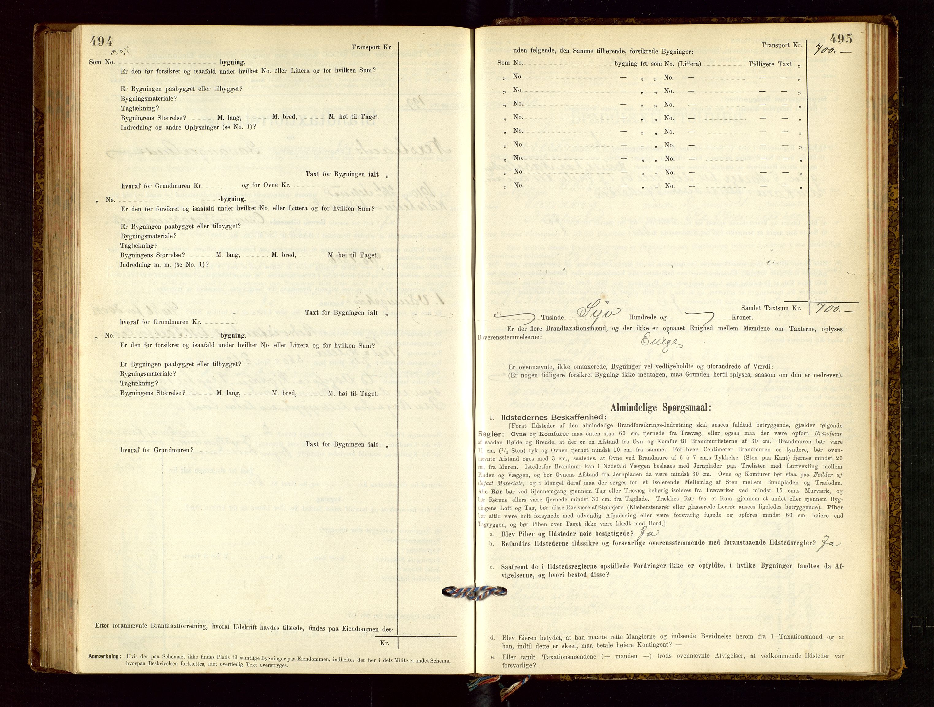 Nedstrand lensmannskontor, AV/SAST-A-100236/Gob/L0001: "Brandtaxationsprotokol for Nerstrand Lensmandsdistrikt Ryfylke fogderi", 1895-1915, s. 494-495